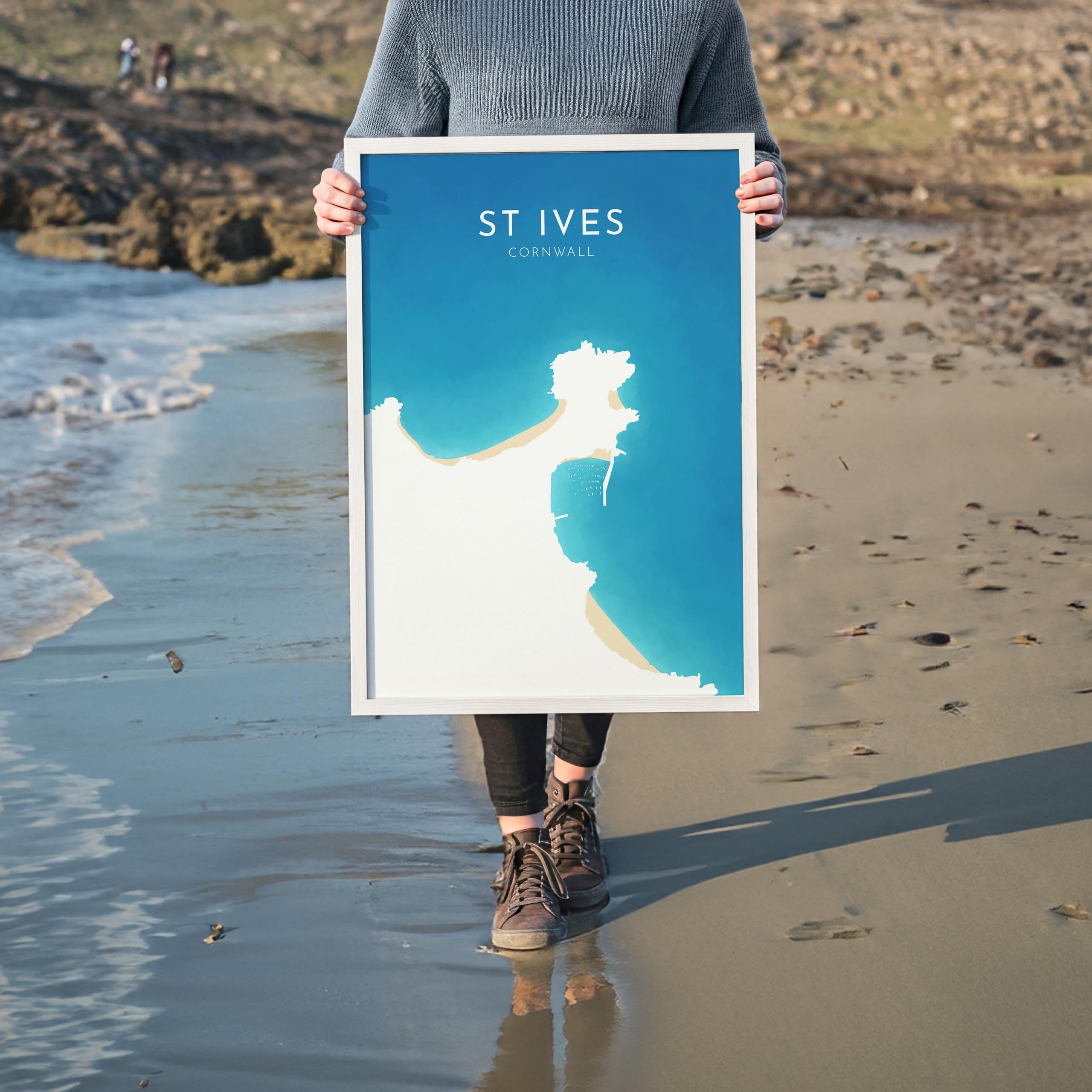 St Ives Map Art - St Ives Beach Print, St Ives Print, Cornwall Art, Cornwall Beach Art, Cornwall Coast Travel Poster, Southwest Coast Path