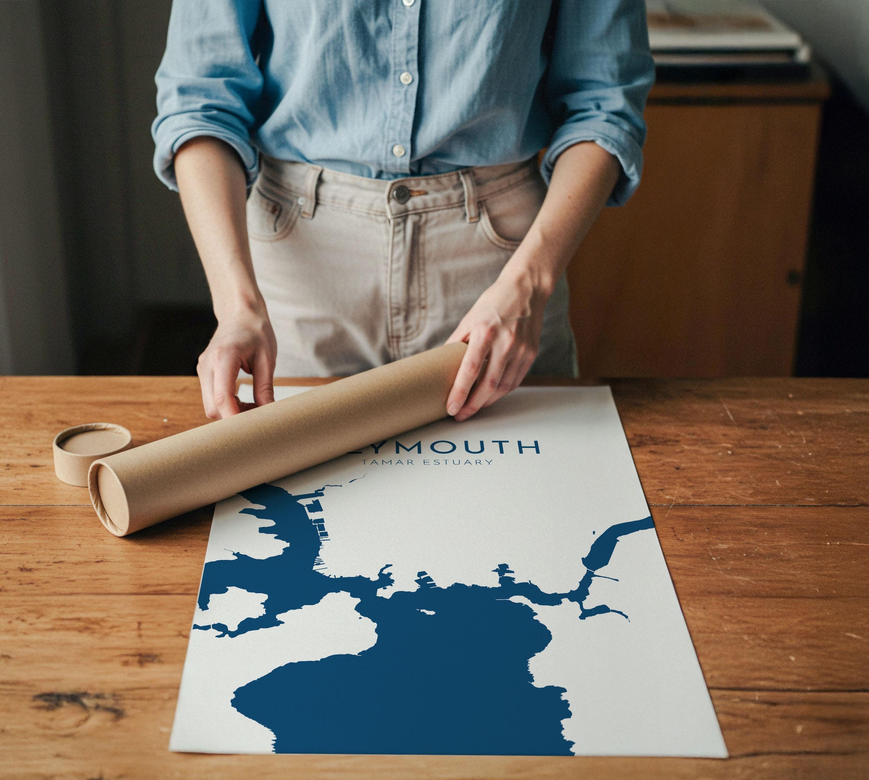 Plymouth Map Art - Devon Map Art, Plymouth UK Art, River Tamar Map, Devon Travel Print, Nautical Décor, City Map Art, UK Cities