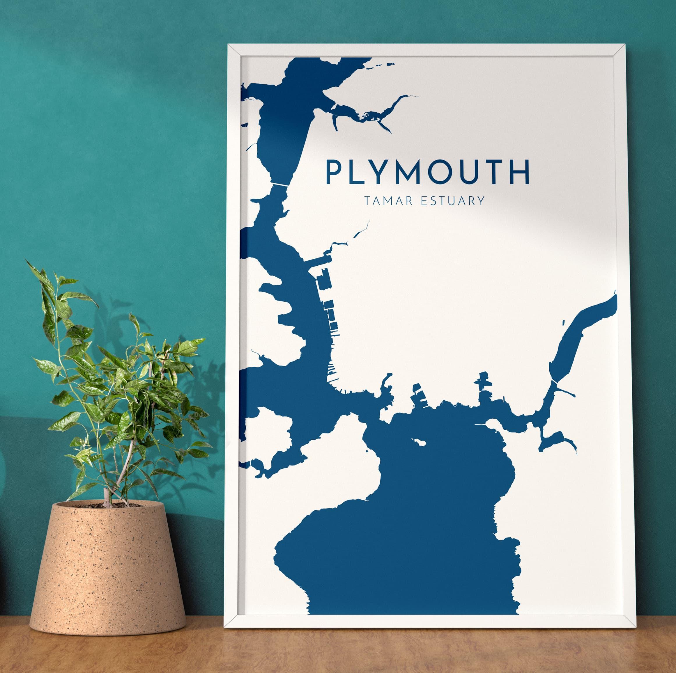 Plymouth Map Art - Devon Map Art, Plymouth UK Art, River Tamar Map, Devon Travel Print, Nautical Décor, City Map Art, UK Cities
