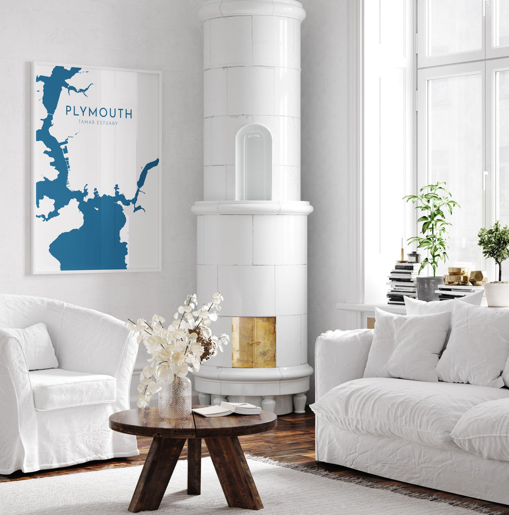 Plymouth Map Art - Devon Map Art, Plymouth UK Art, River Tamar Map, Devon Travel Print, Nautical Décor, City Map Art, UK Cities