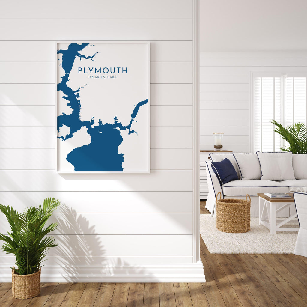 Plymouth Map Art - Devon Map Art, Plymouth UK Art, River Tamar Map, Devon Travel Print, Nautical Décor, City Map Art, UK Cities