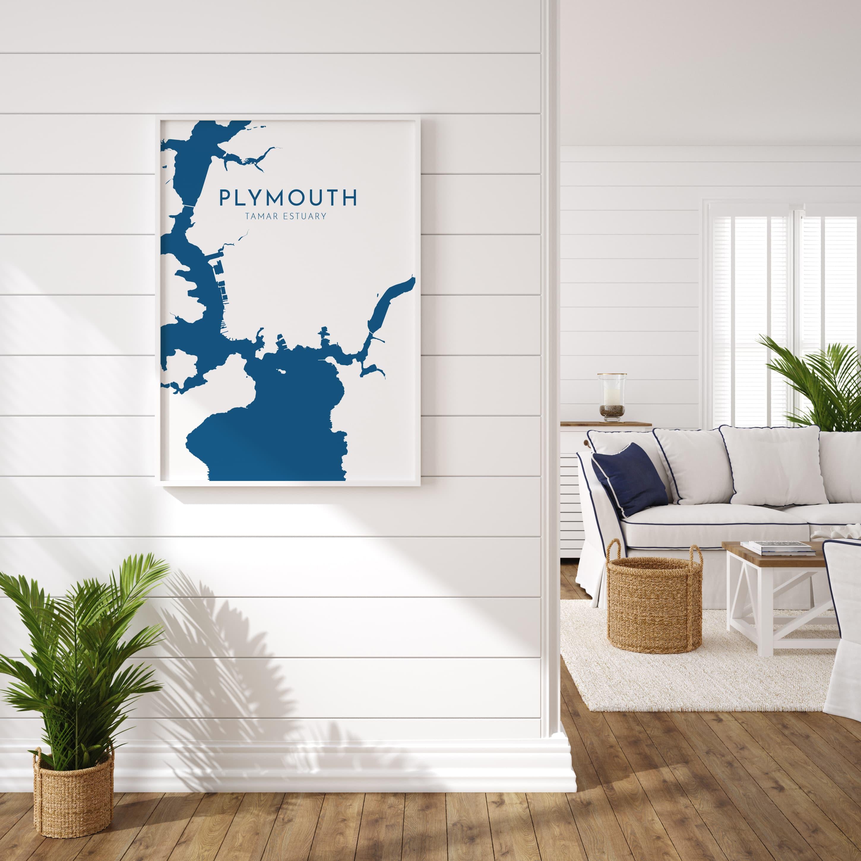 Plymouth Map Art - Devon Map Art, Plymouth UK Art, River Tamar Map, Devon Travel Print, Nautical Décor, City Map Art, UK Cities