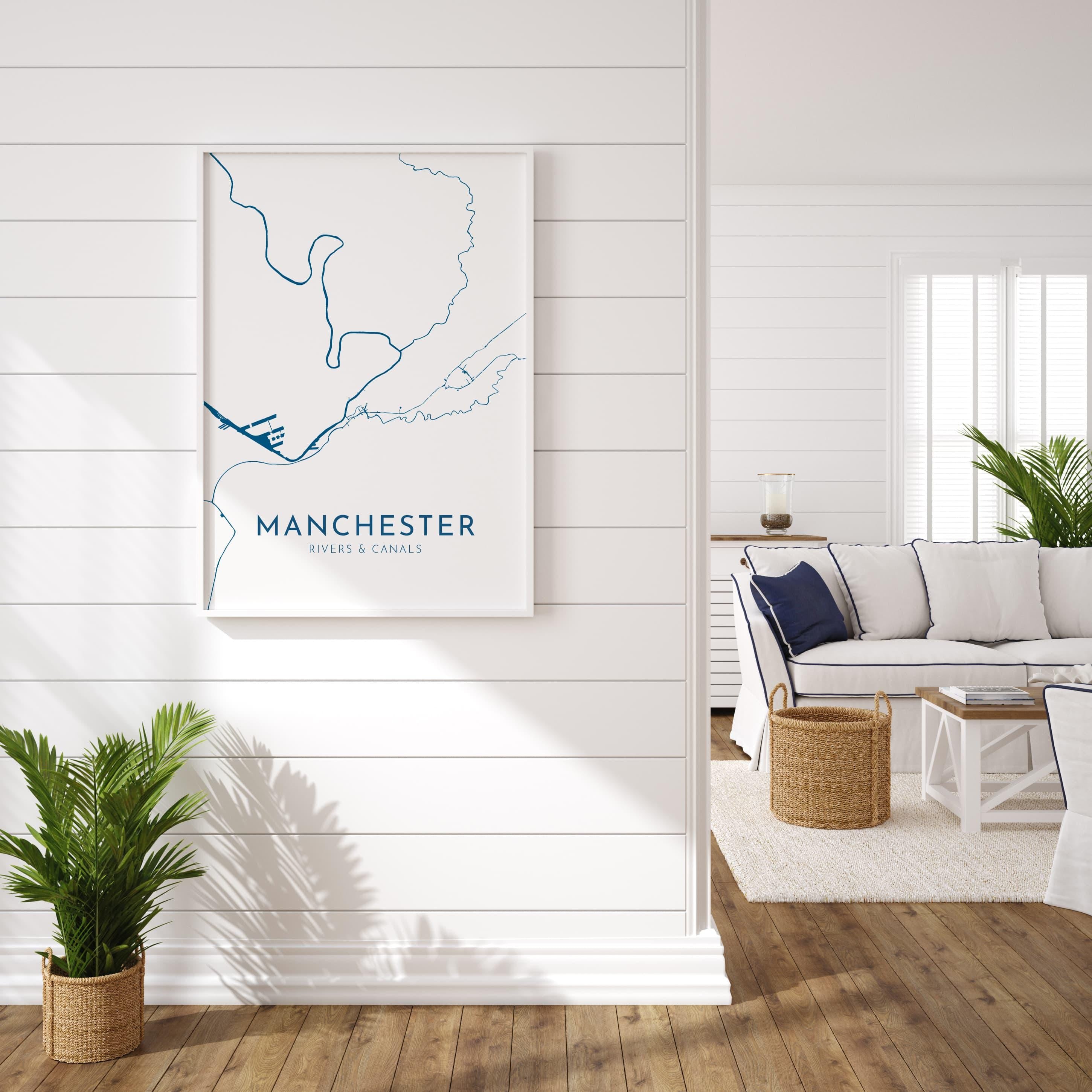Manchester Map Art - Manchester Art UK, Manchester Travel Print, Nautical Décor, City Map Art, UK Cities