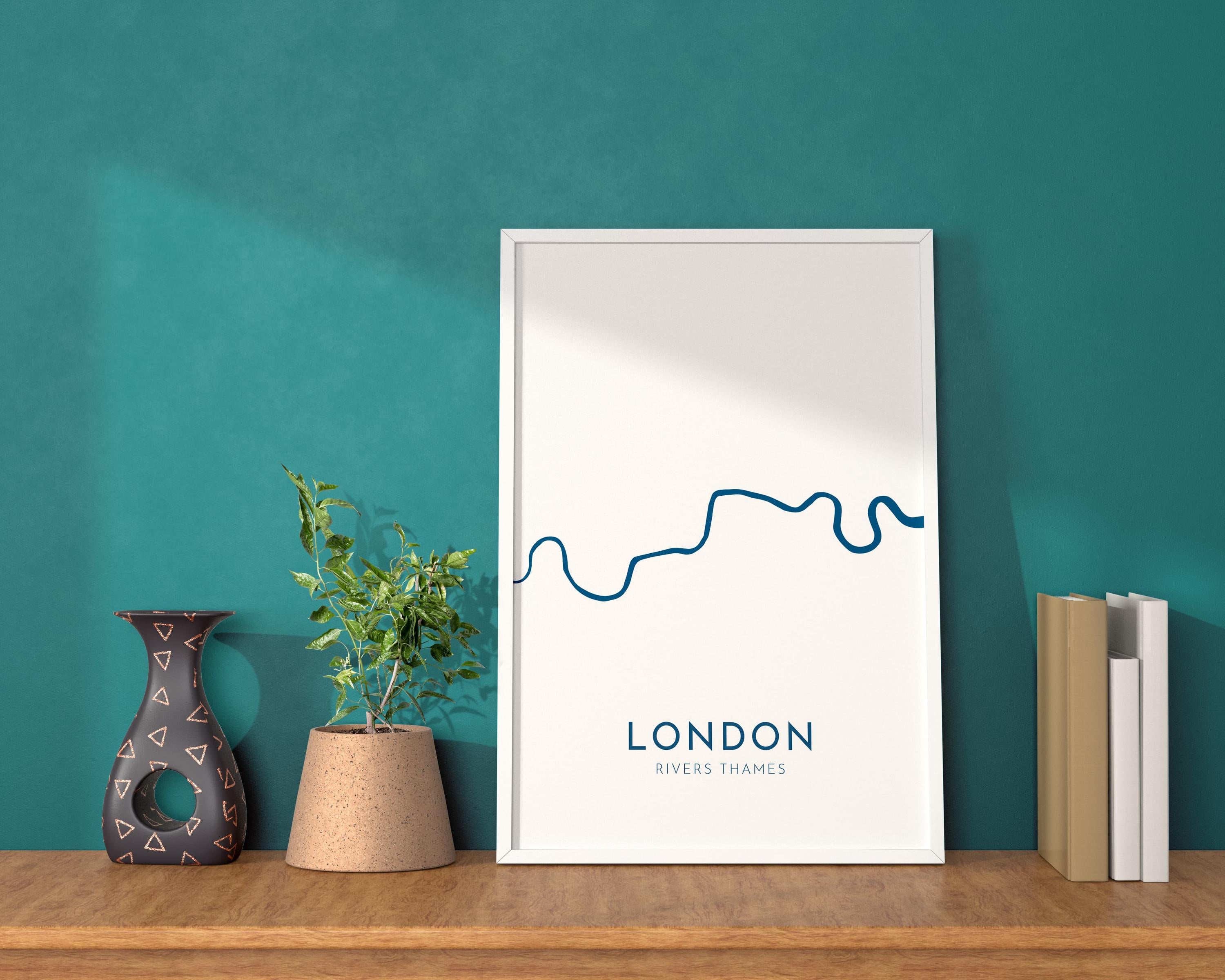 London Map Art - River Thames Map, London Art, London Travel Print, Nautical Décor, City Map Art, UK Cities