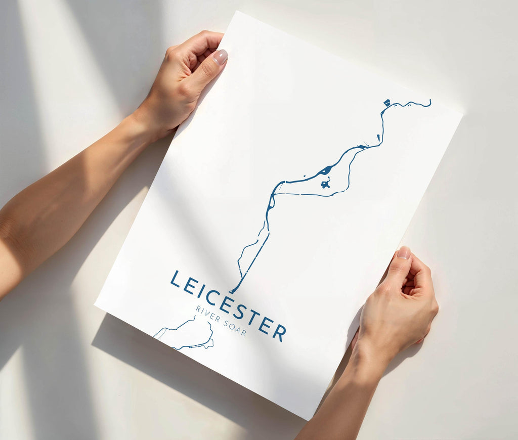 Leicester Map Art - River Soar Map Art, Leicester UK Map Art, Leicester Travel Print, River Soar, UK City Map Art, Leicestershire Art Print