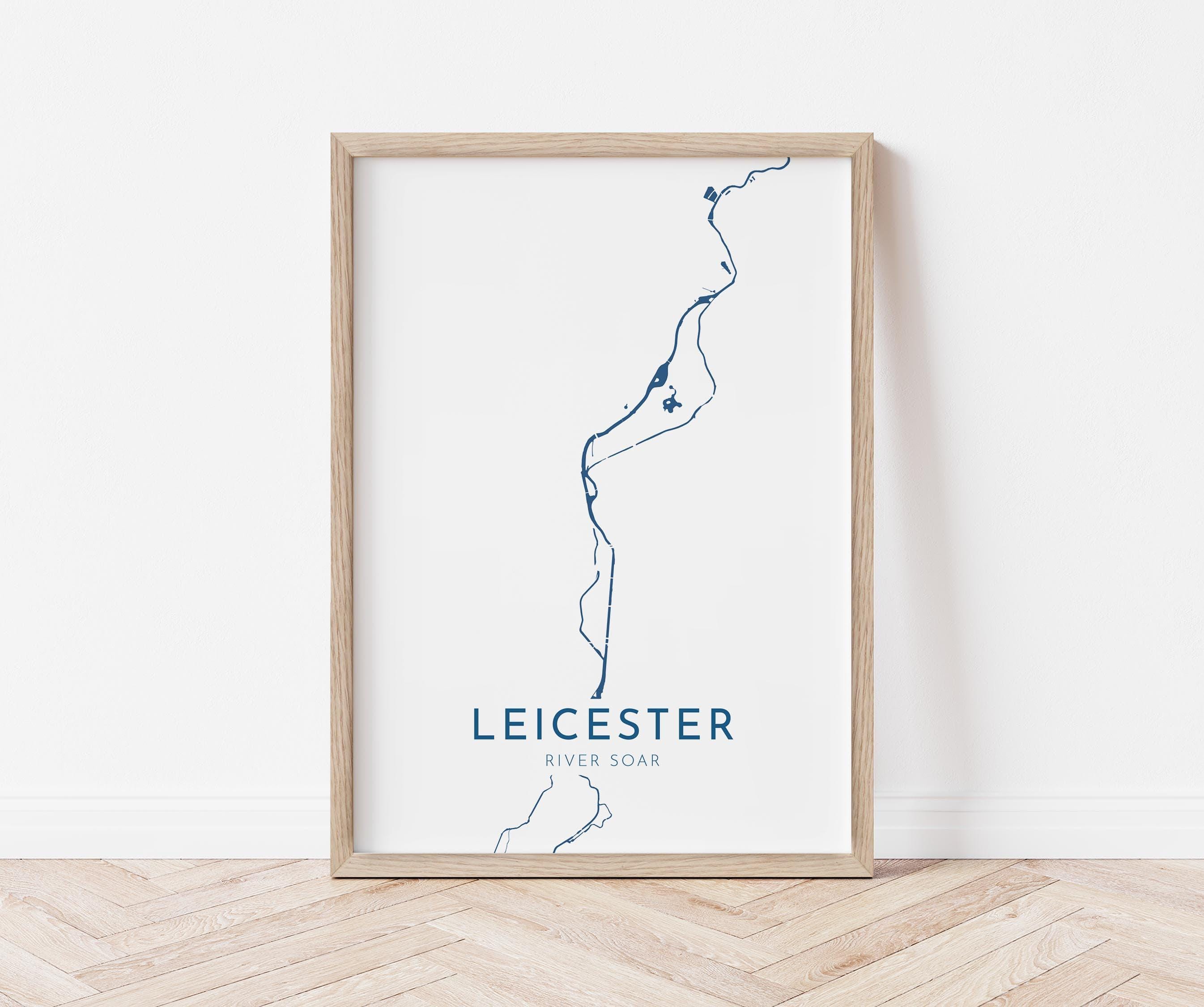 Leicester Map Art - River Soar Map Art, Leicester UK Map Art, Leicester Travel Print, River Soar, UK City Map Art, Leicestershire Art Print