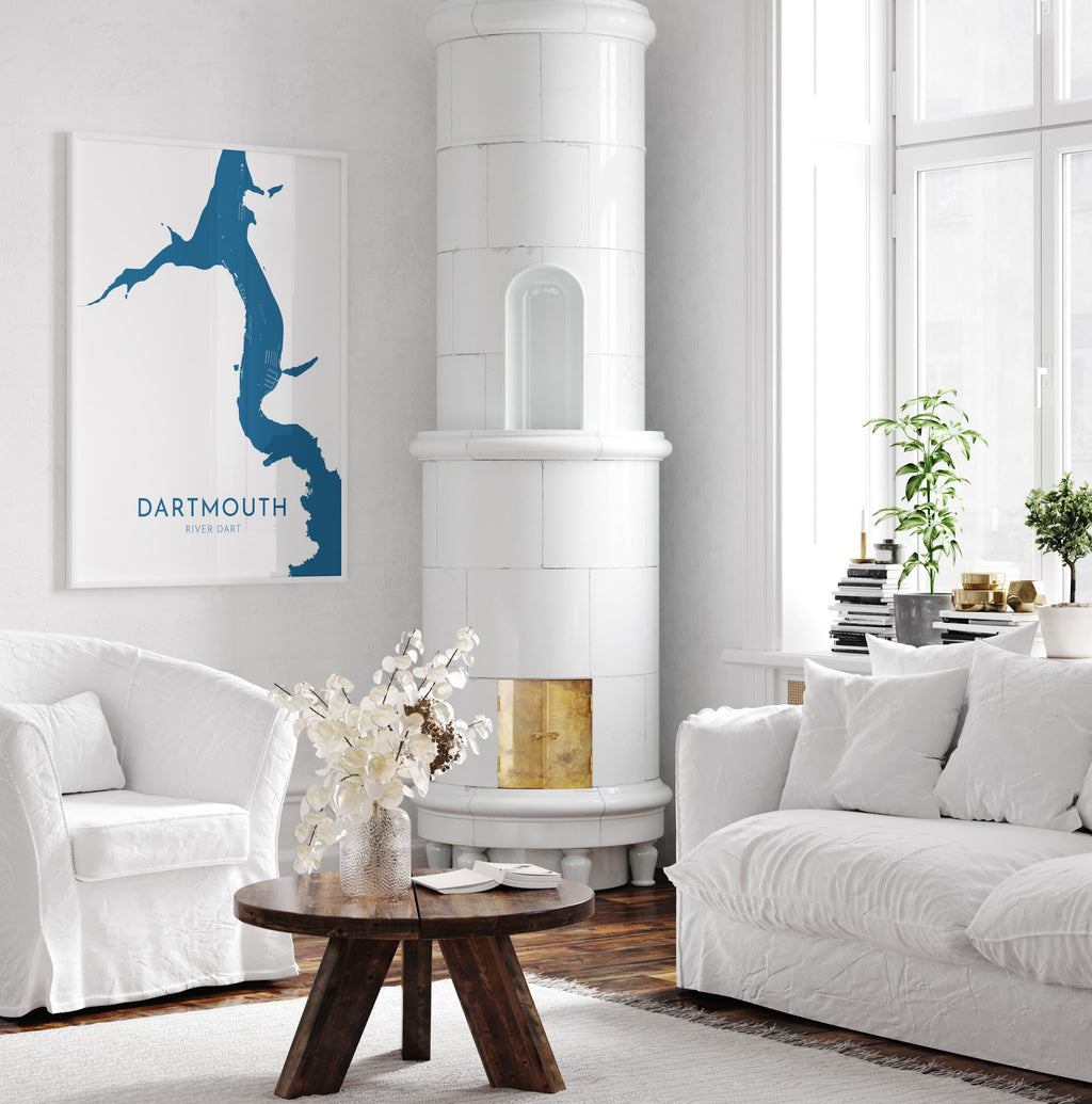 Dartmouth Map Print - River Dart Map, Devon Art, Dartmouth Travel Print, Devon Poster, Dartmouth Devon Print, UK