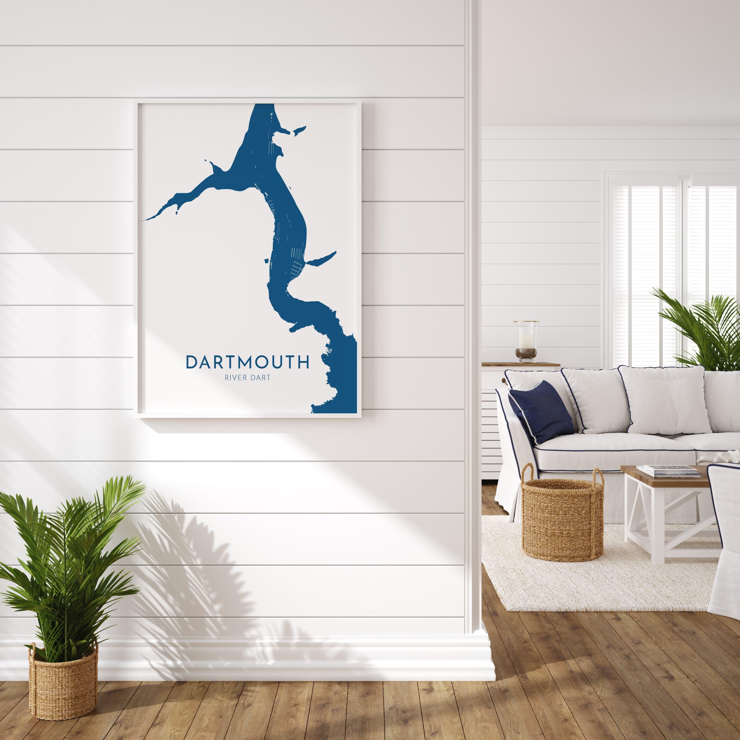 Dartmouth Map Print - River Dart Map, Devon Art, Dartmouth Travel Print, Devon Poster, Dartmouth Devon Print, UK