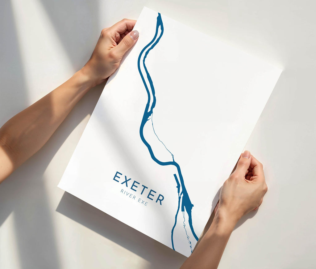 Exeter Map Art - River Exe Map, Devon Art, Exeter Travel Print, Nautical Décor, City Map Art, UK Cities
