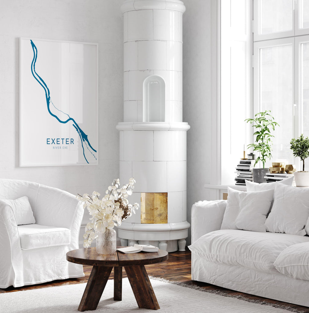 Exeter Map Art - River Exe Map, Devon Art, Exeter Travel Print, Nautical Décor, City Map Art, UK Cities