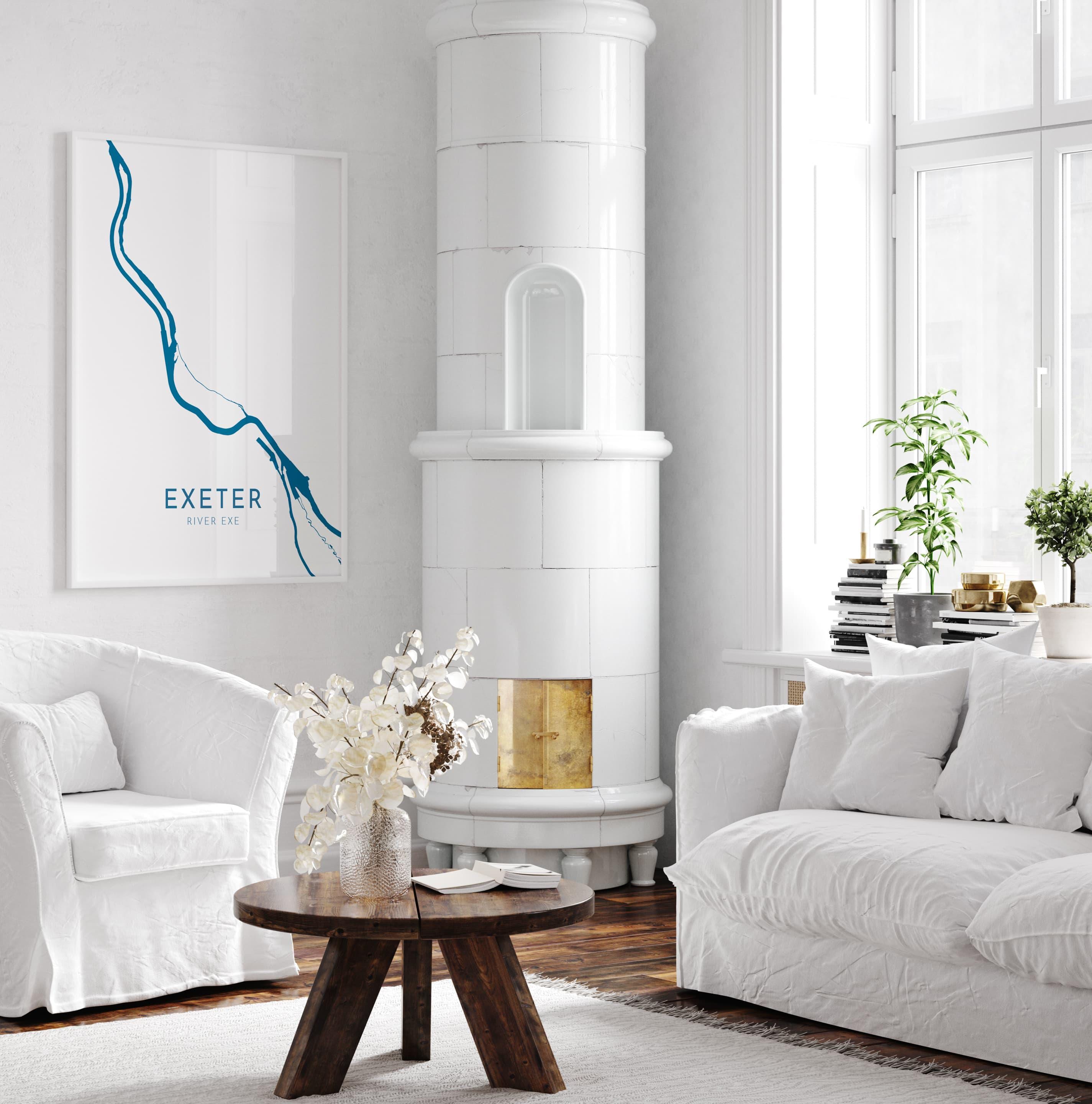 Exeter Map Art - River Exe Map, Devon Art, Exeter Travel Print, Nautical Décor, City Map Art, UK Cities