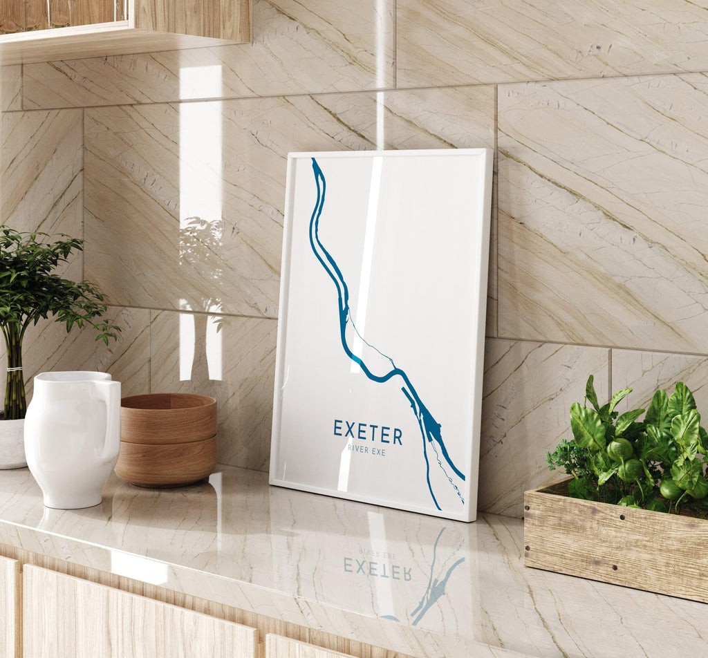 Exeter Map Art - River Exe Map, Devon Art, Exeter Travel Print, Nautical Décor, City Map Art, UK Cities
