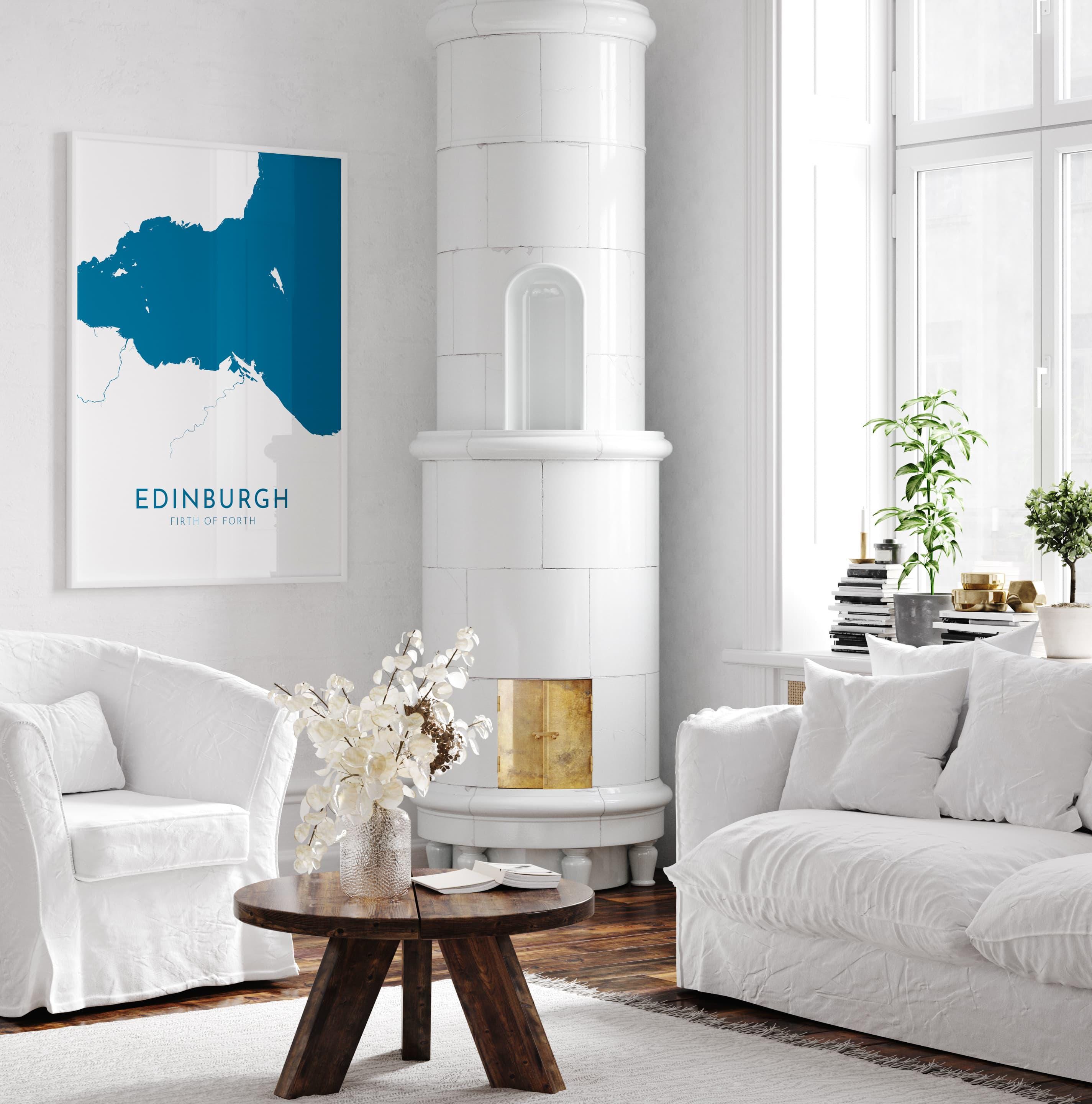 Edinburgh Map Art - Scotland Map Art, Edinburgh UK Map Art, Firth of Forth Map, Edinburgh Travel Print