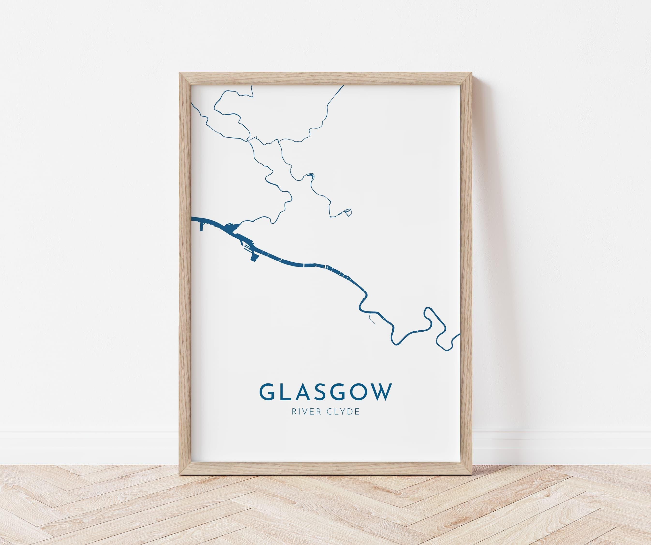 Glasgow Map Art - Scotland Map Art, Glasgow UK Map Art, Glasgow Travel Print, River Clyde Map, UK City Map Art, Scottish Art Print