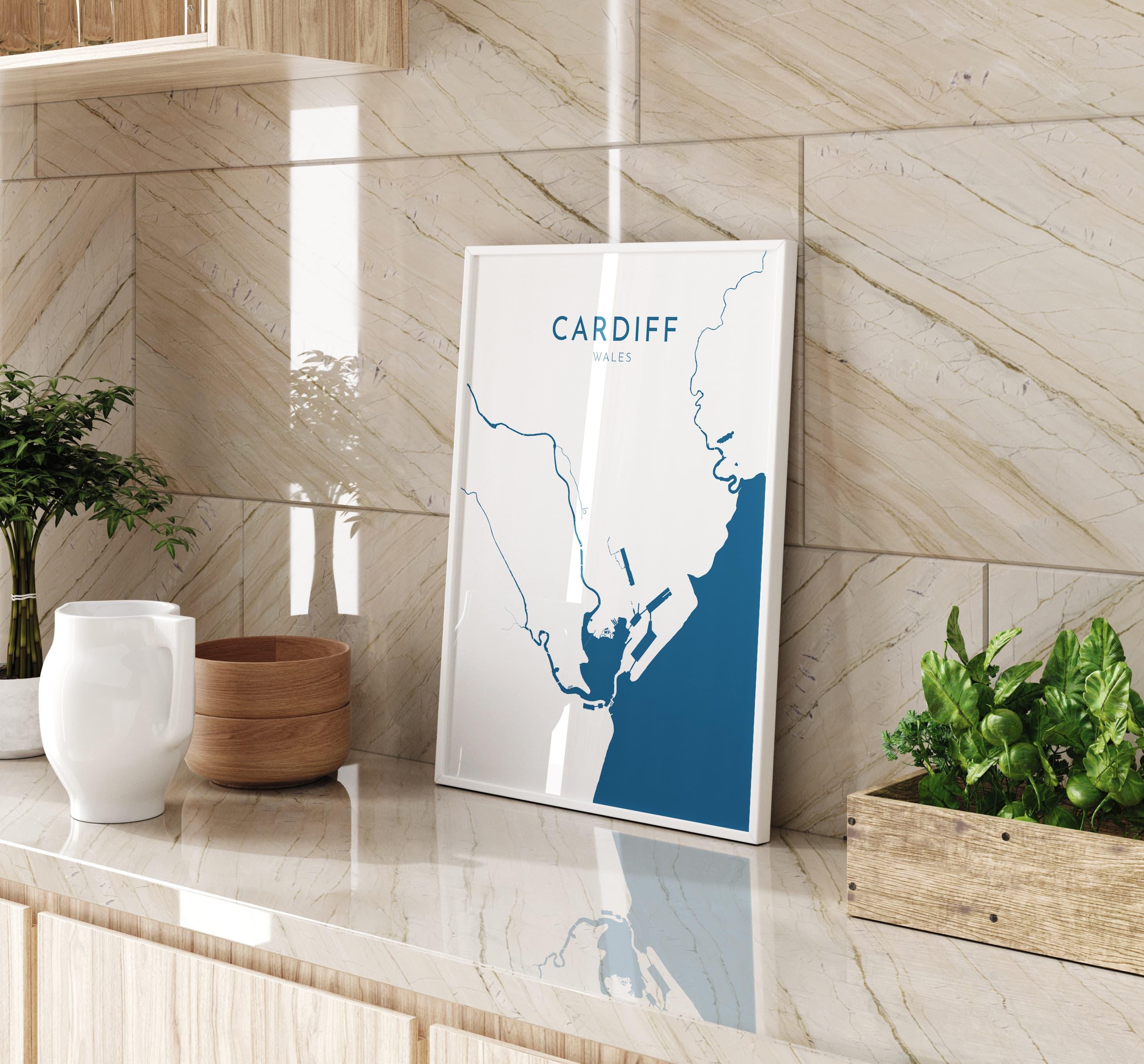 Cardiff Map Art - Wales Map Art, Cardiff UK Map Art, Cardiff Travel Print, UK City Map Art, Welsh Art Print, Welsh Coast