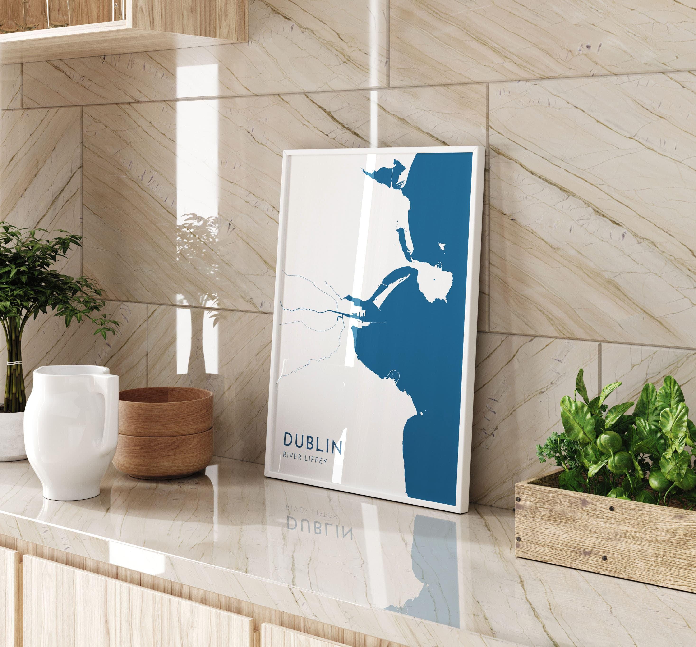 Dublin Map Art - Dublin River Liffey Map Art, Ireland Art Print, Ireland Wall Art, Dublin Travel Print, Ireland Map, Dublin City Map Poster