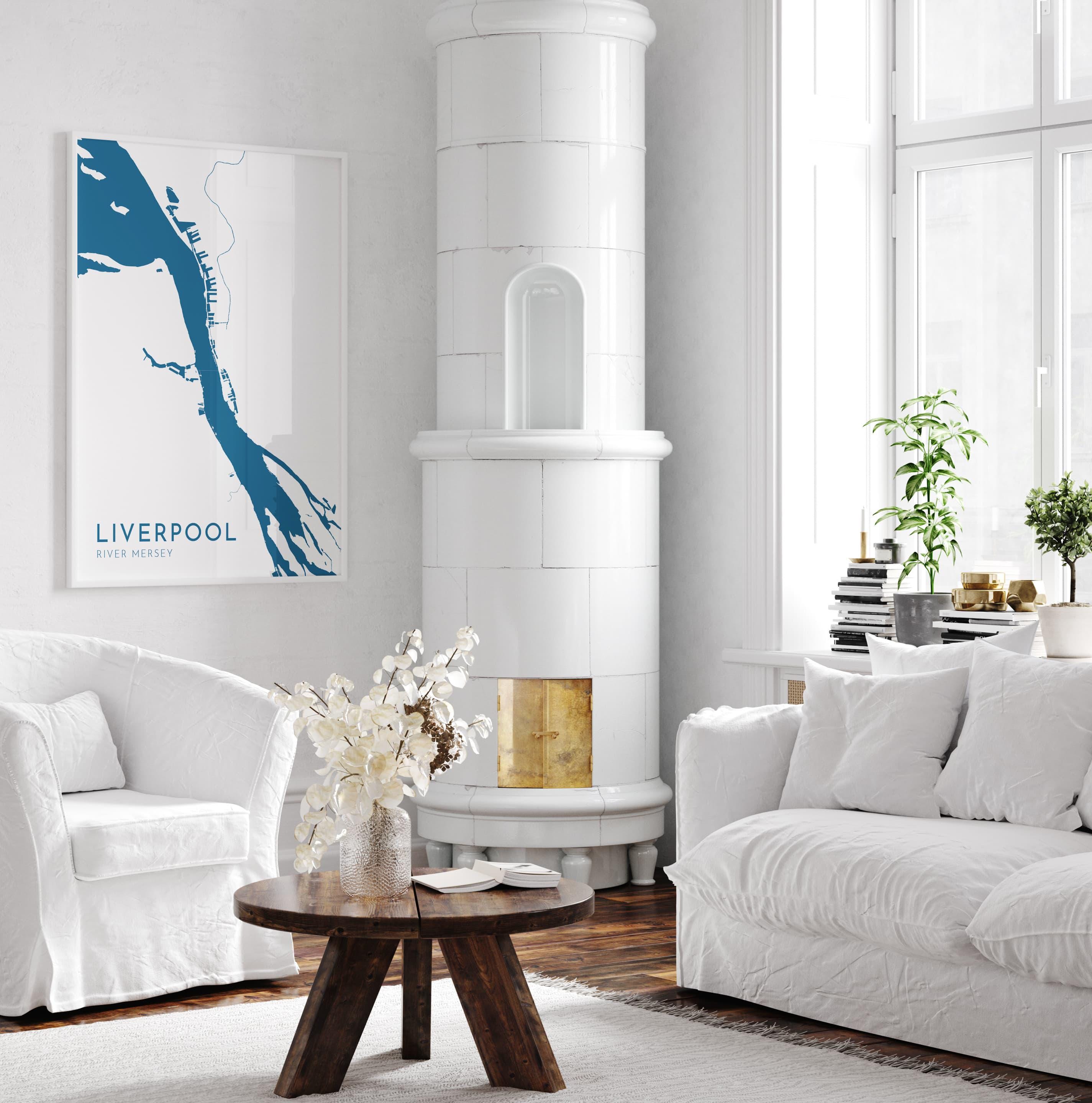 Liverpool Map Art - River Mersey Map, Liverpool Art, Liverpool Travel Print, Nautical Décor, City Map Art, UK Cities