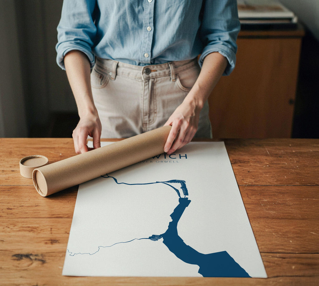 Ipswich Map Art - Suffolk Map Art, Ipswich UK Art, River Orwell Map, Suffolk Travel Print, Nautical Décor