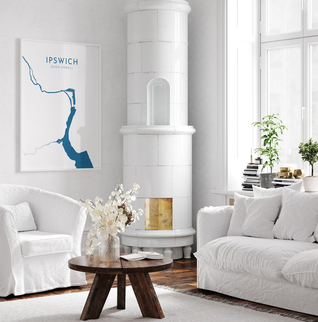 Ipswich Map Art - Suffolk Map Art, Ipswich UK Art, River Orwell Map, Suffolk Travel Print, Nautical Décor