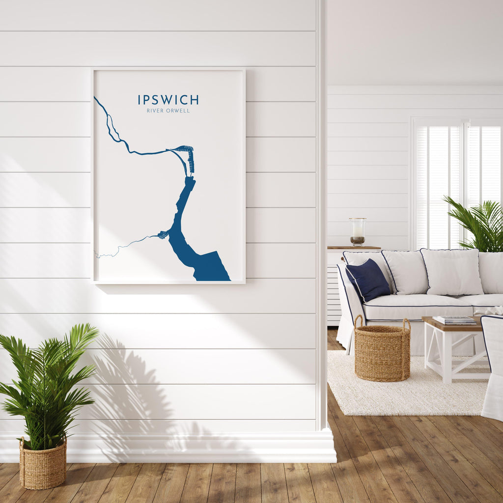 Ipswich Map Art - Suffolk Map Art, Ipswich UK Art, River Orwell Map, Suffolk Travel Print, Nautical Décor