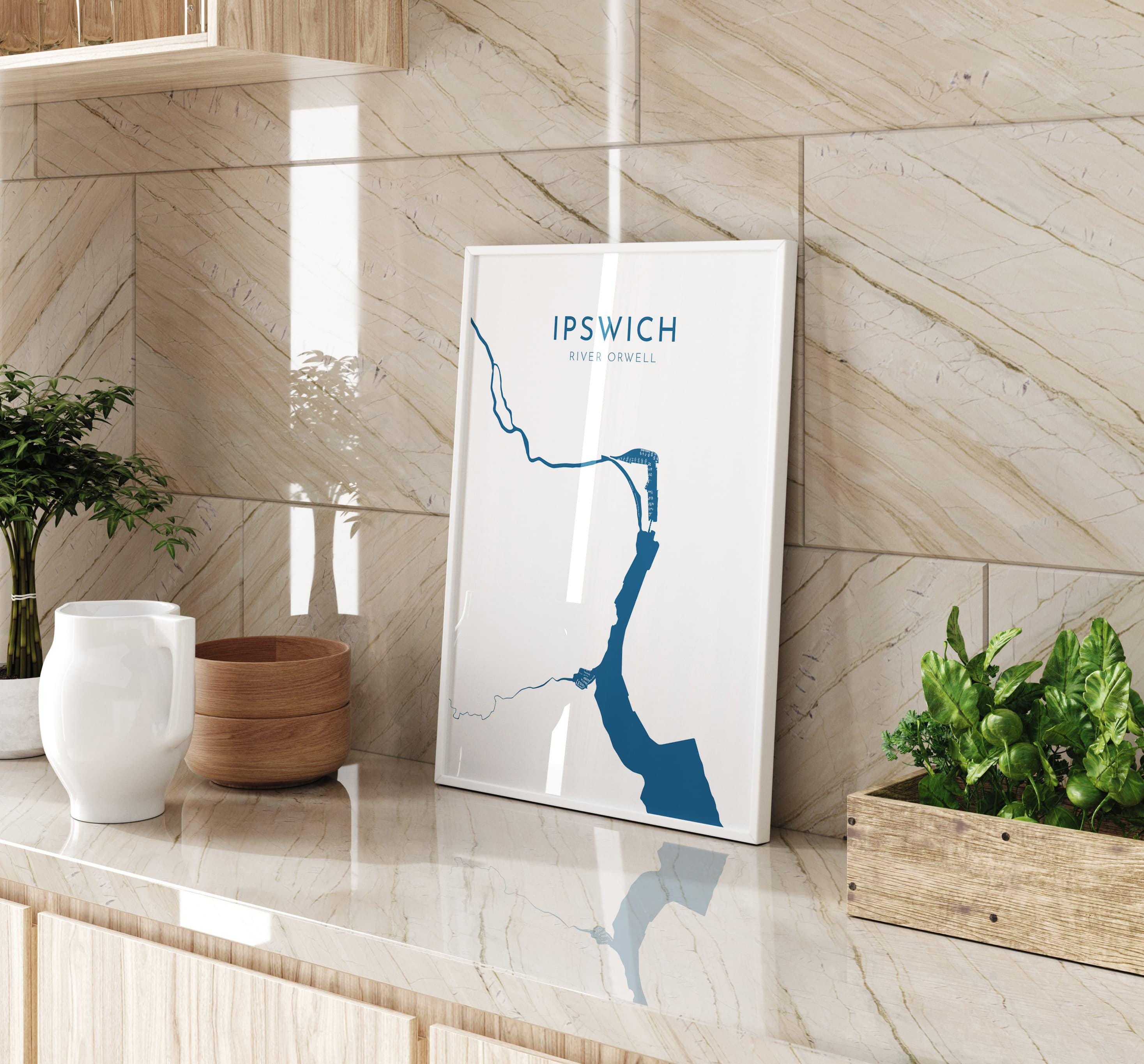Ipswich Map Art - Suffolk Map Art, Ipswich UK Art, River Orwell Map, Suffolk Travel Print, Nautical Décor