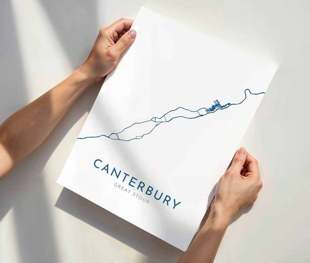 Canterbury Map Art - Canterbury UK Art Print, Kent Map, River Map, Kent Art, Canterbury Travel Print, Canterbury Poster, UK City Map