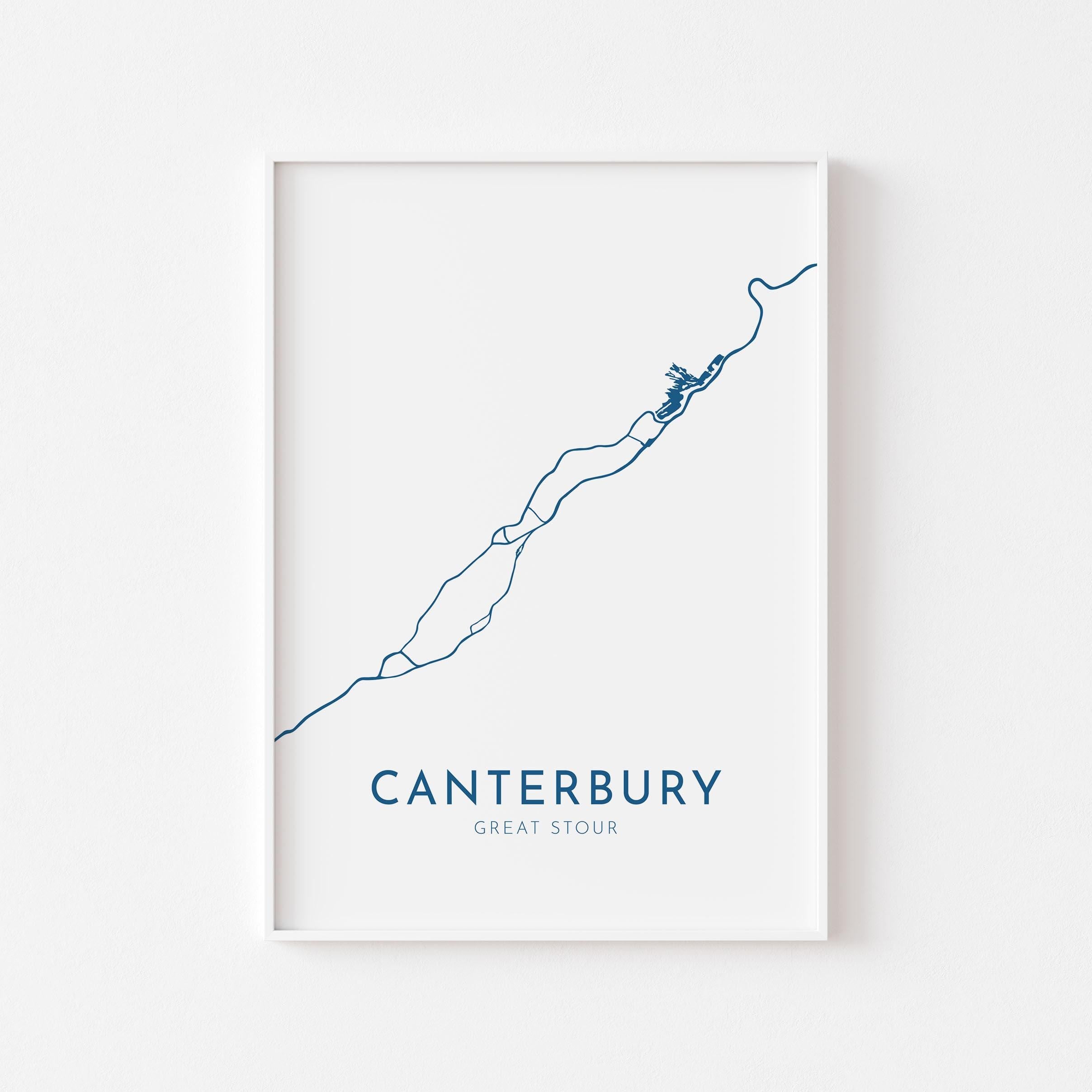 Canterbury Map Art - Canterbury UK Art Print, Kent Map, River Map, Kent Art, Canterbury Travel Print, Canterbury Poster, UK City Map