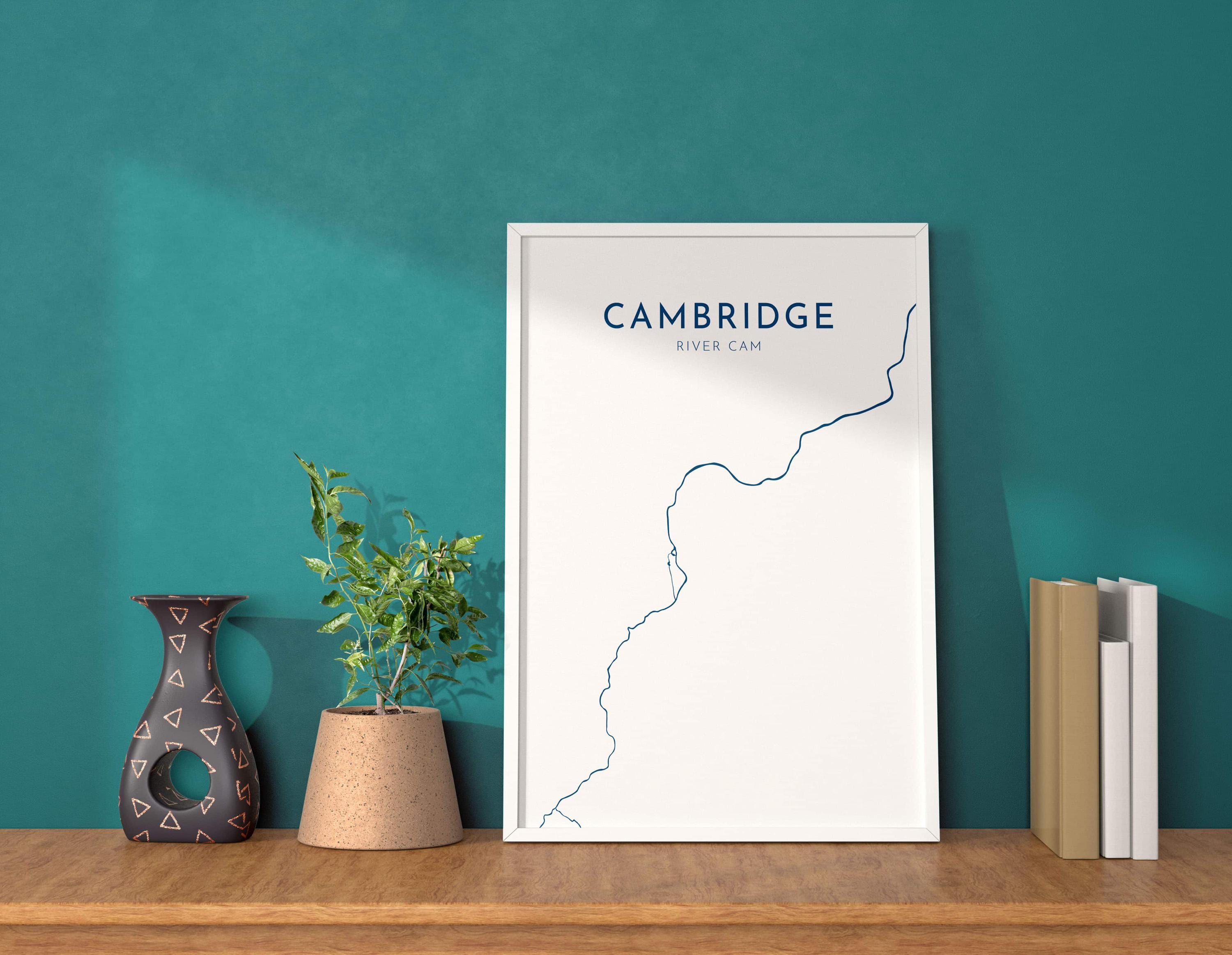 Cambridge Map Art - Cambridge UK Art Print, River Cam, Cambridge Map, Cambridge Travel Print, Cambridge Poster, UK City Map, UK Cities