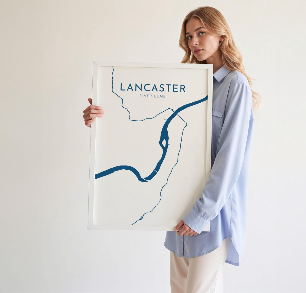 Lancaster Map Art - River Lune Map, Lancaster City Art, Lancashire Map, Lancaster Art Print, Nautical Décor, City Map Art, UK Cities