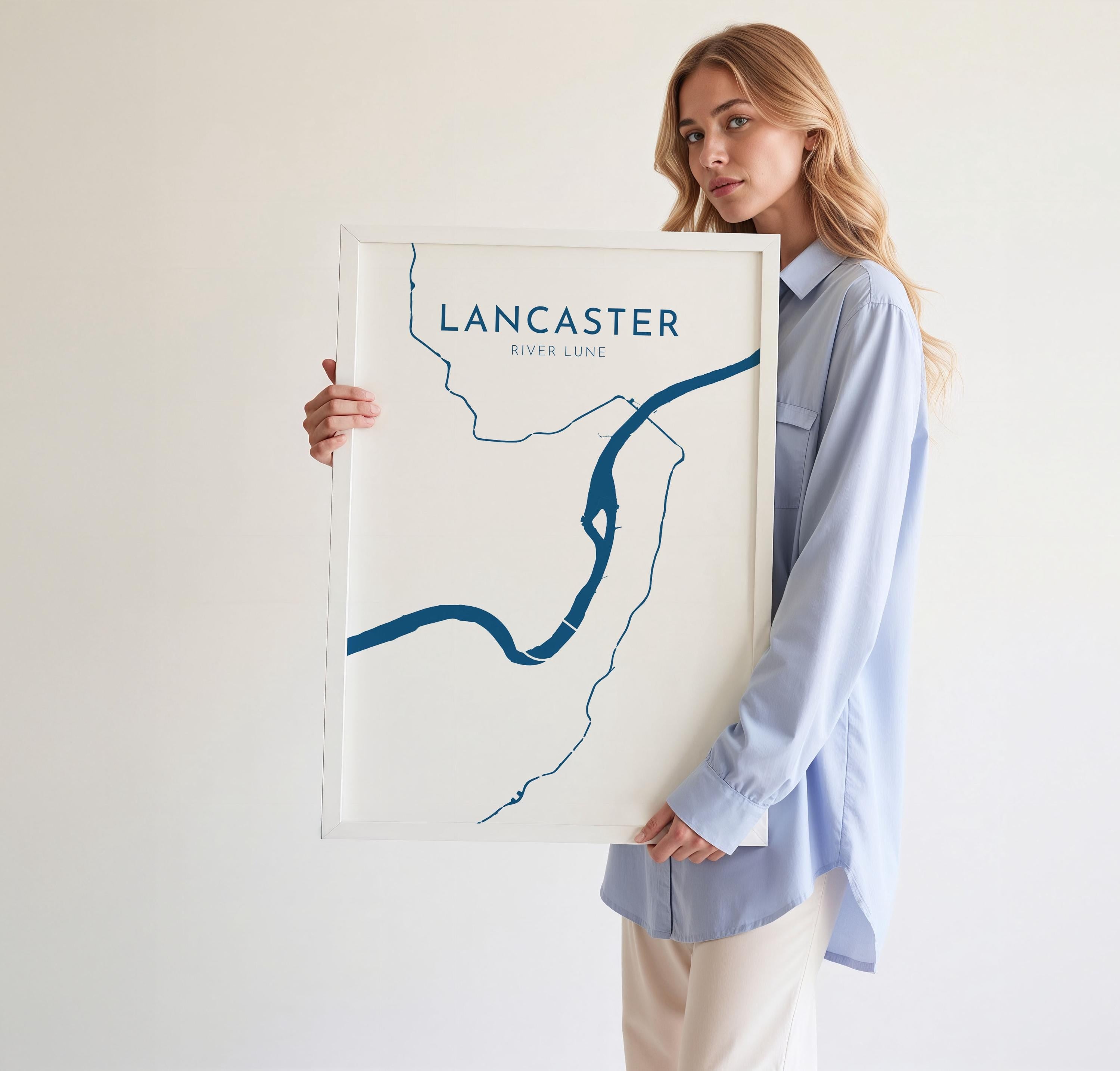 Lancaster Map Art - River Lune Map, Lancaster City Art, Lancashire Map, Lancaster Art Print, Nautical Décor, City Map Art, UK Cities