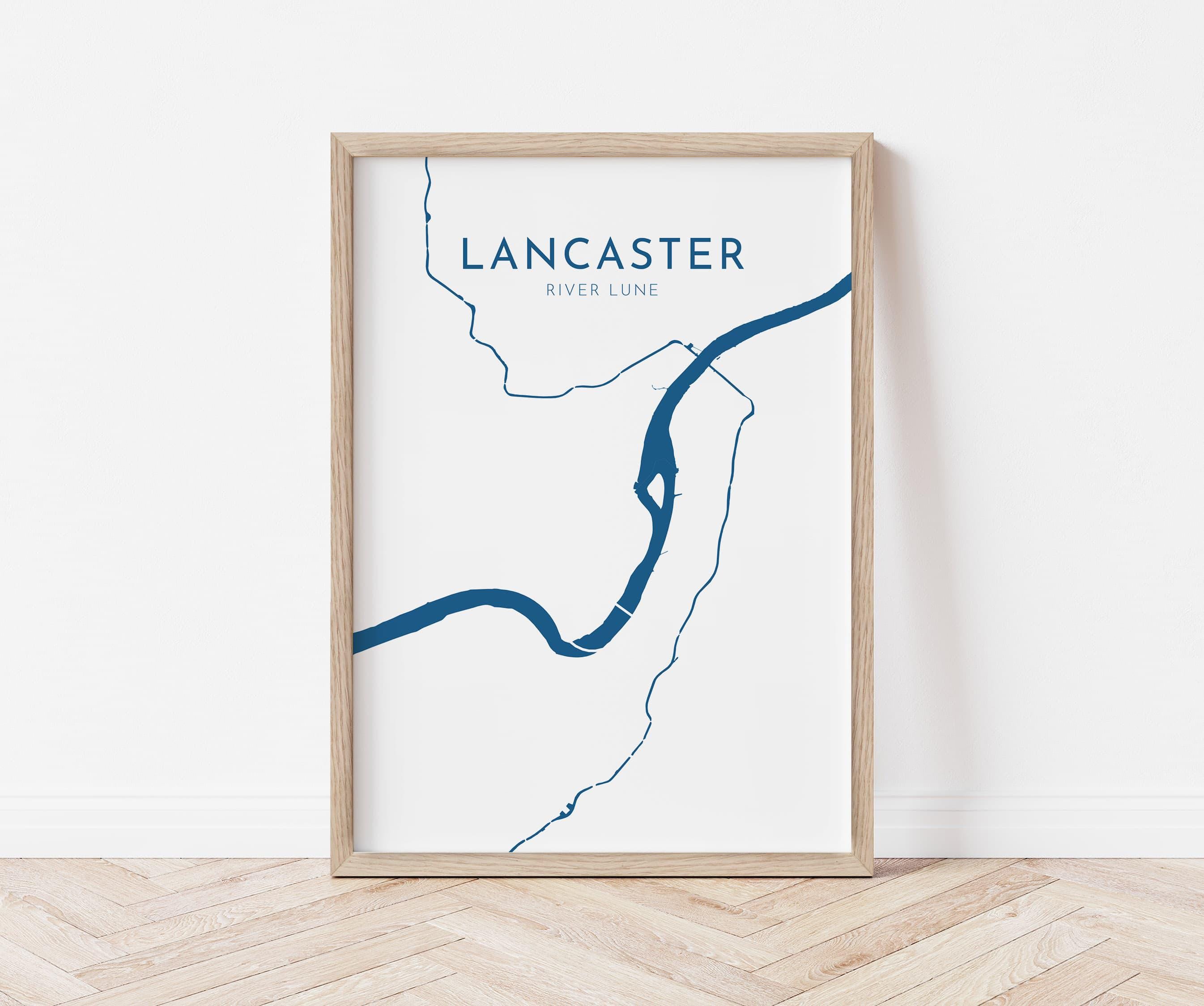 Lancaster Map Art - River Lune Map, Lancaster City Art, Lancashire Map, Lancaster Art Print, Nautical Décor, City Map Art, UK Cities