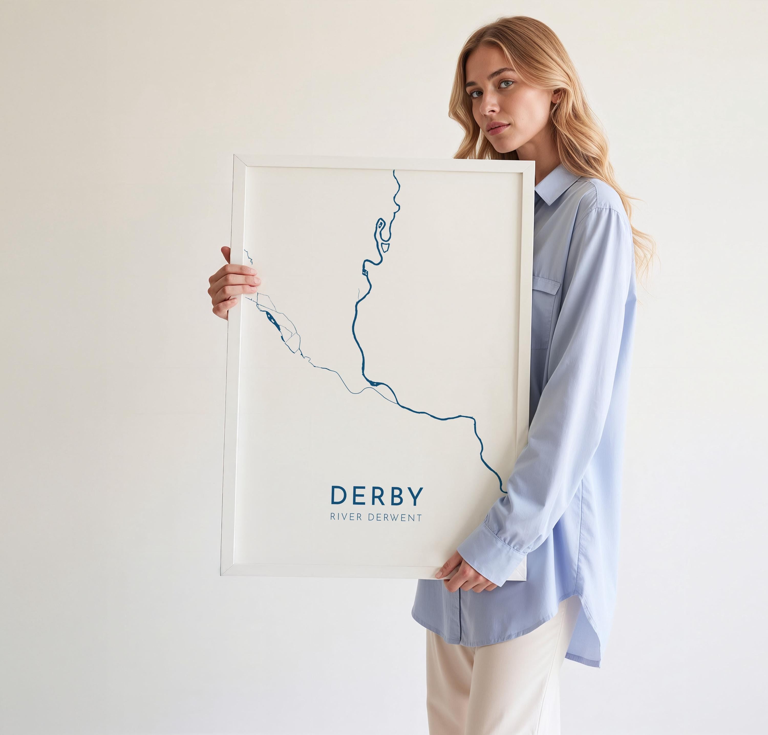 Derby Map Art - River Derwent Map, Derby City Art, Derbyshire Map, Derby UK Map, Nautical Décor, City Map Art, UK Cities