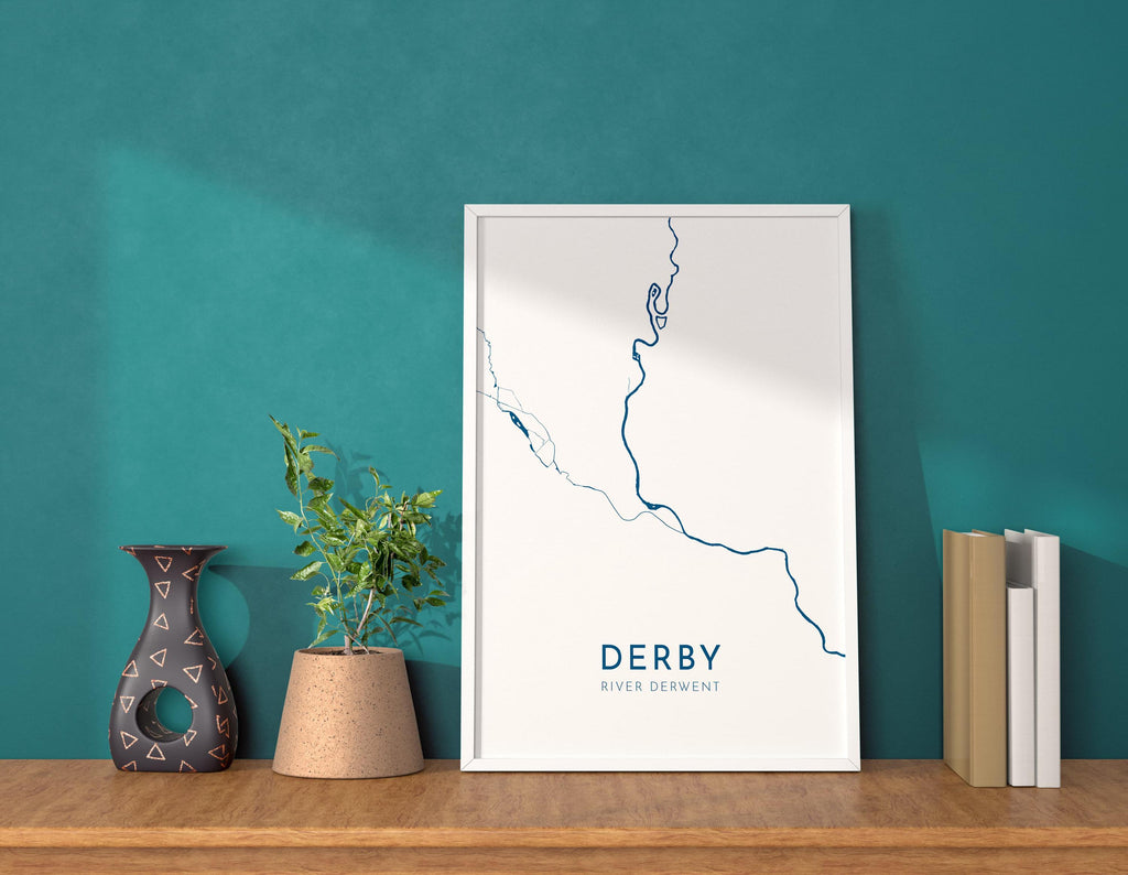 Derby Map Art - River Derwent Map, Derby City Art, Derbyshire Map, Derby UK Map, Nautical Décor, City Map Art, UK Cities