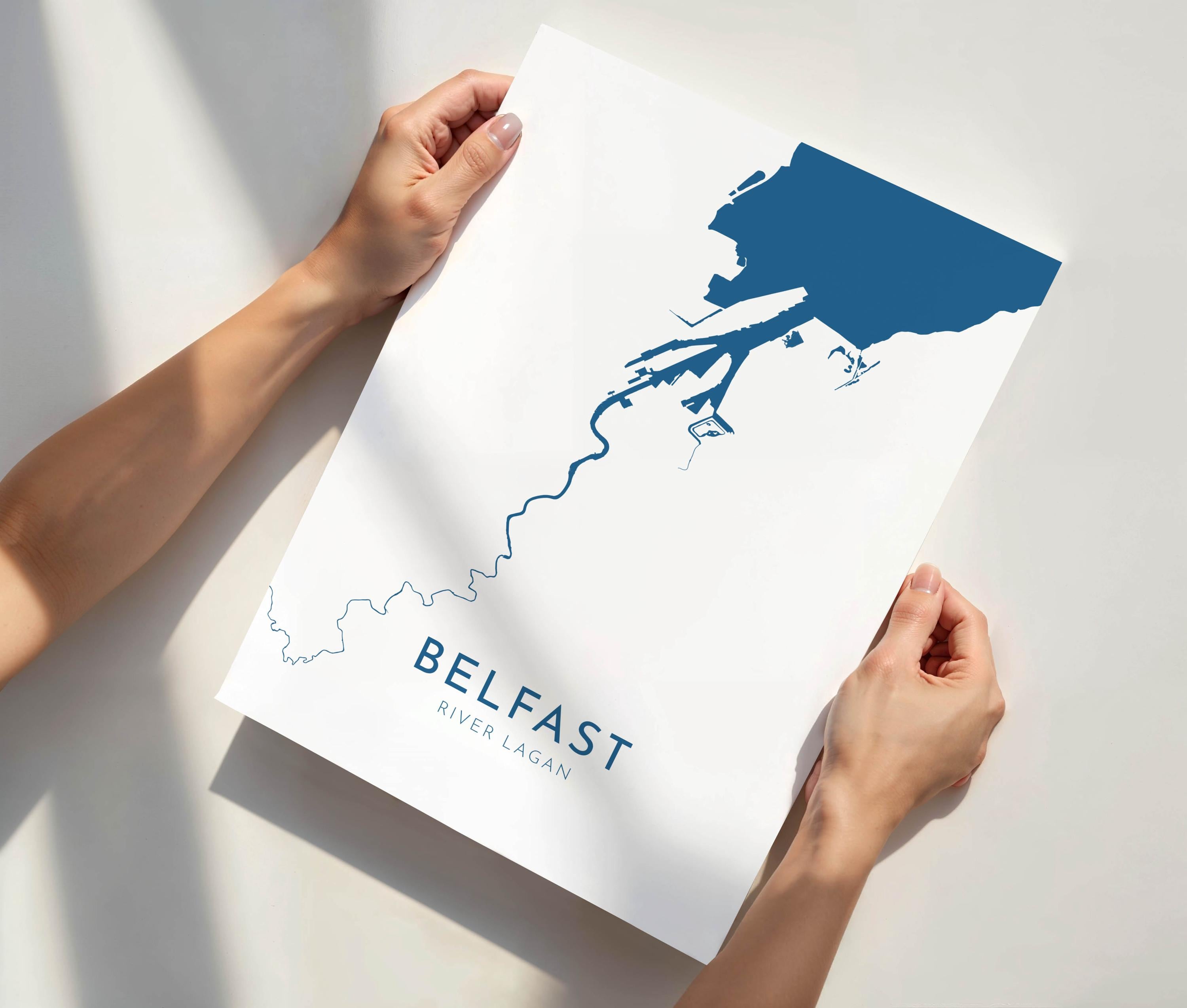 Belfast Map Art - Belfast River Lagan Map Art, Northern Ireland Wall Art, Belfast Travel Print, Ireland Map, Belfast City Map Poster