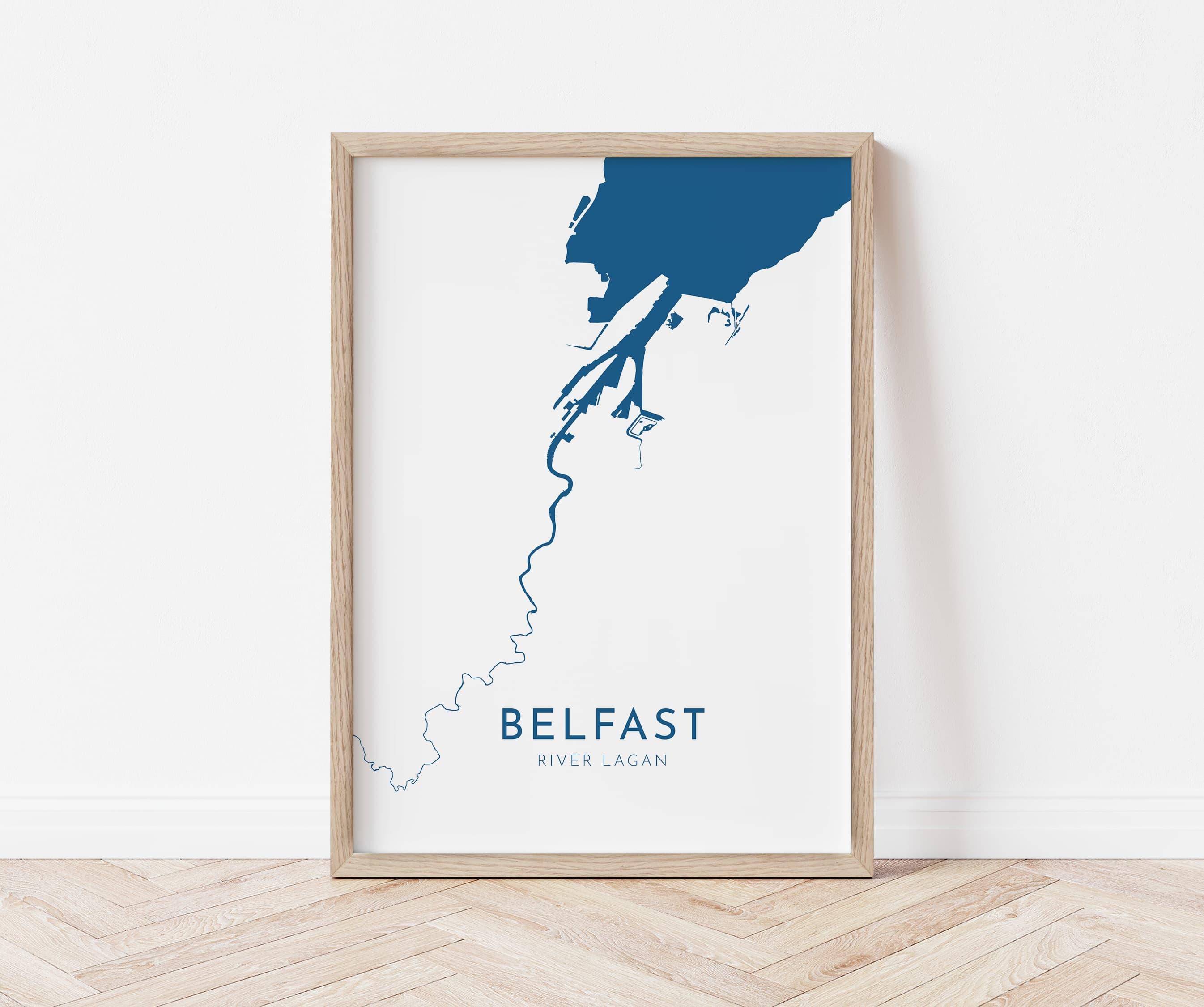 Belfast Map Art - Belfast River Lagan Map Art, Northern Ireland Wall Art, Belfast Travel Print, Ireland Map, Belfast City Map Poster