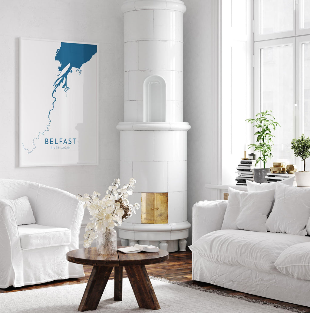 Belfast Map Art - Belfast River Lagan Map Art, Northern Ireland Wall Art, Belfast Travel Print, Ireland Map, Belfast City Map Poster