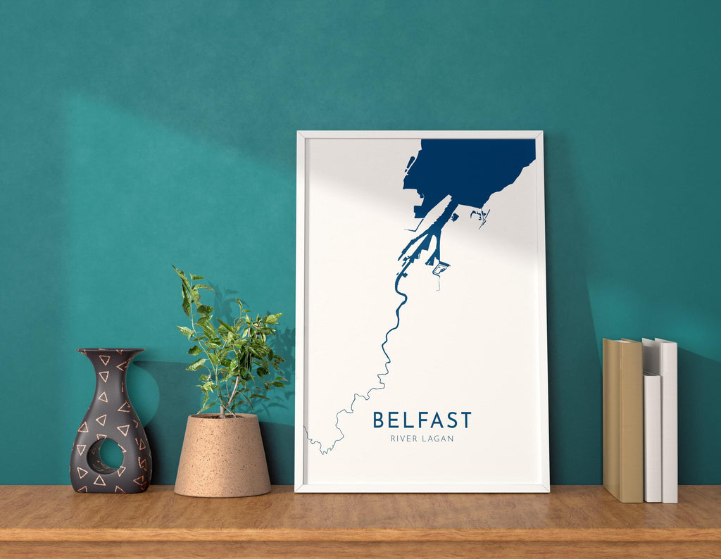 Belfast Map Art - Belfast River Lagan Map Art, Northern Ireland Wall Art, Belfast Travel Print, Ireland Map, Belfast City Map Poster