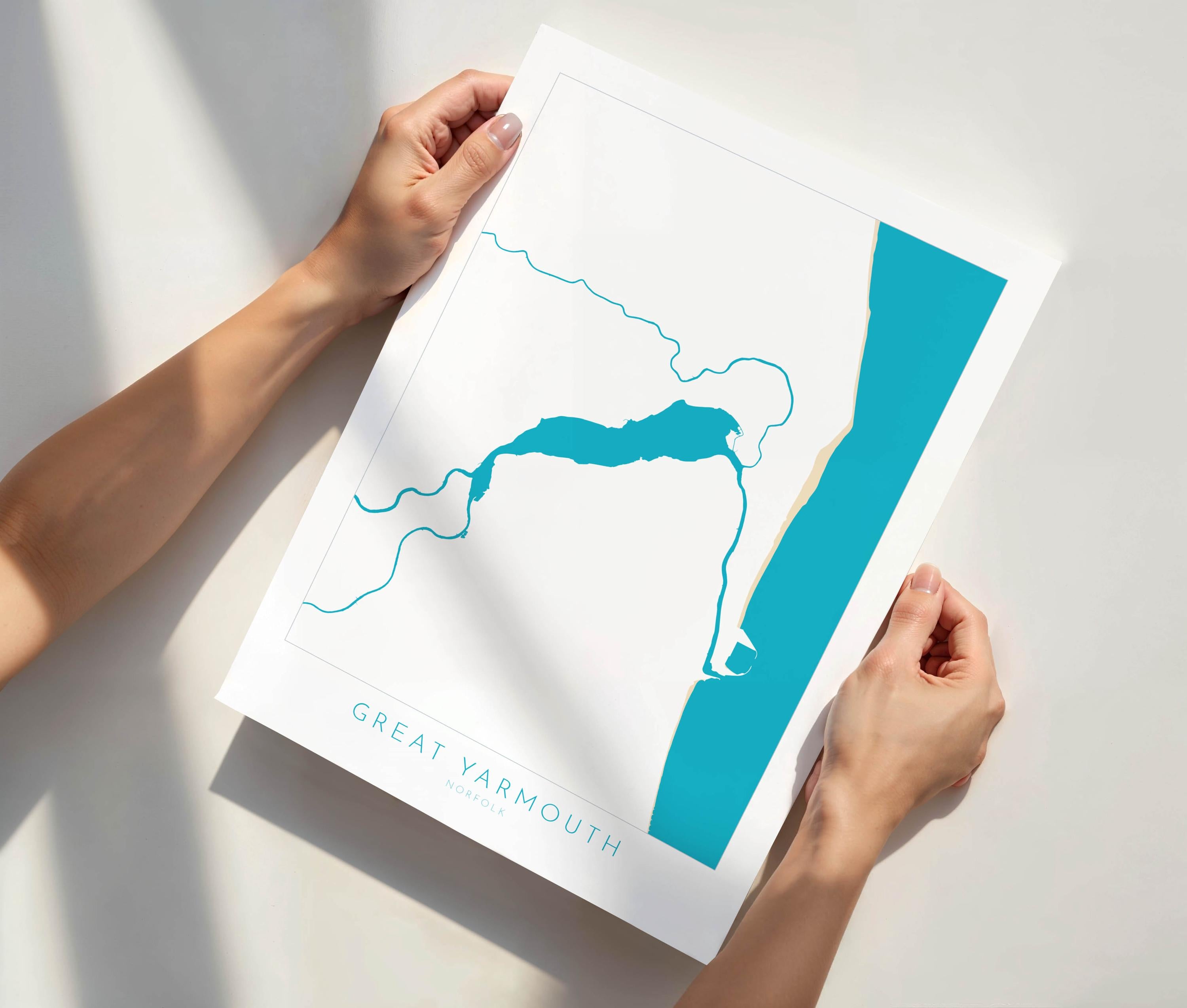 Great Yarmouth Map - Great Yarmouth Art Print, Norfolk Art, Great Yarmouth beach print, River Yare Map, UK, Norfolk Map, Breydon Water Map