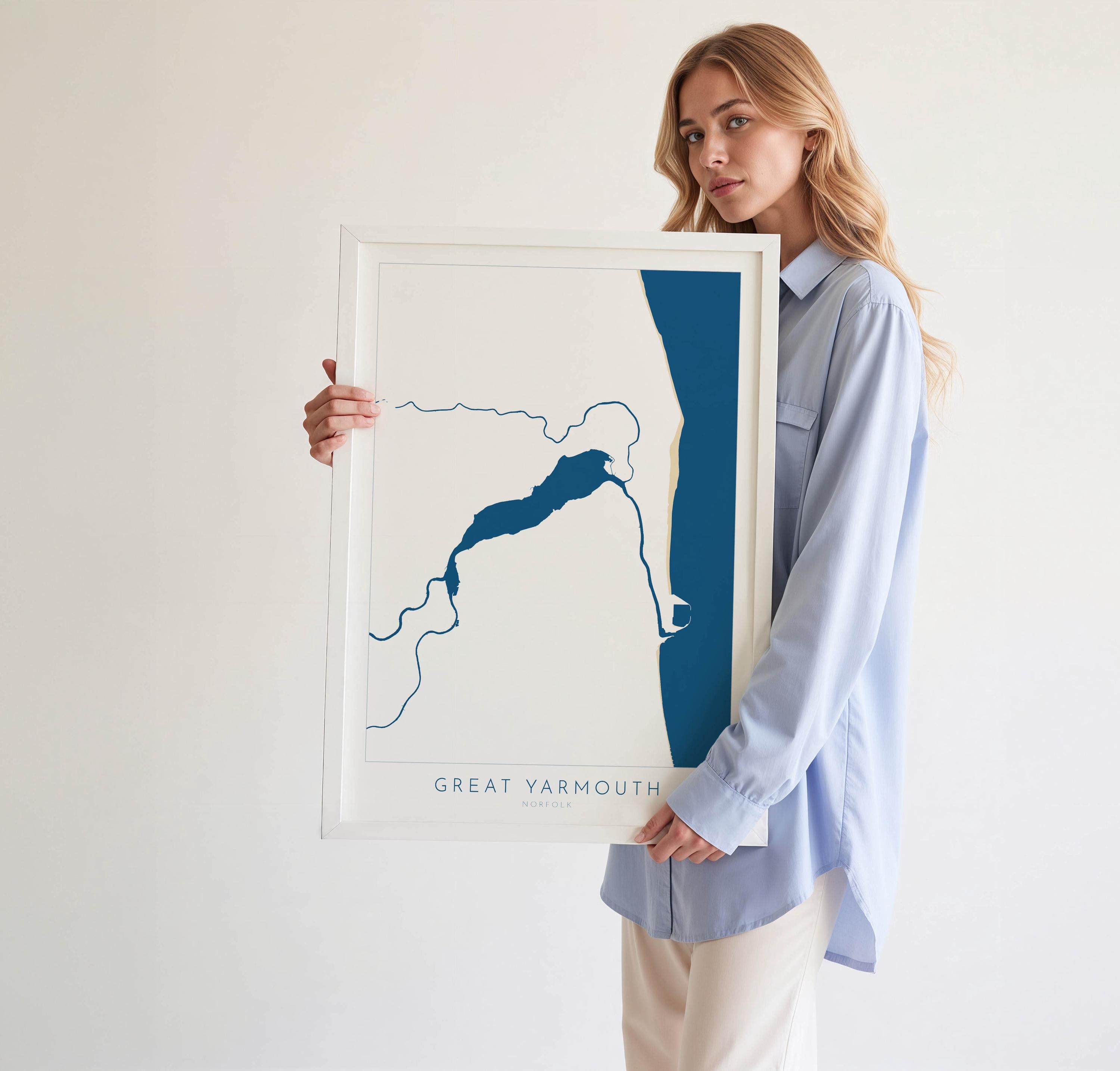 Great Yarmouth Map - Great Yarmouth Art Print, Norfolk Art, Great Yarmouth beach print, River Yare Map, UK, Norfolk Map, Breydon Water Map