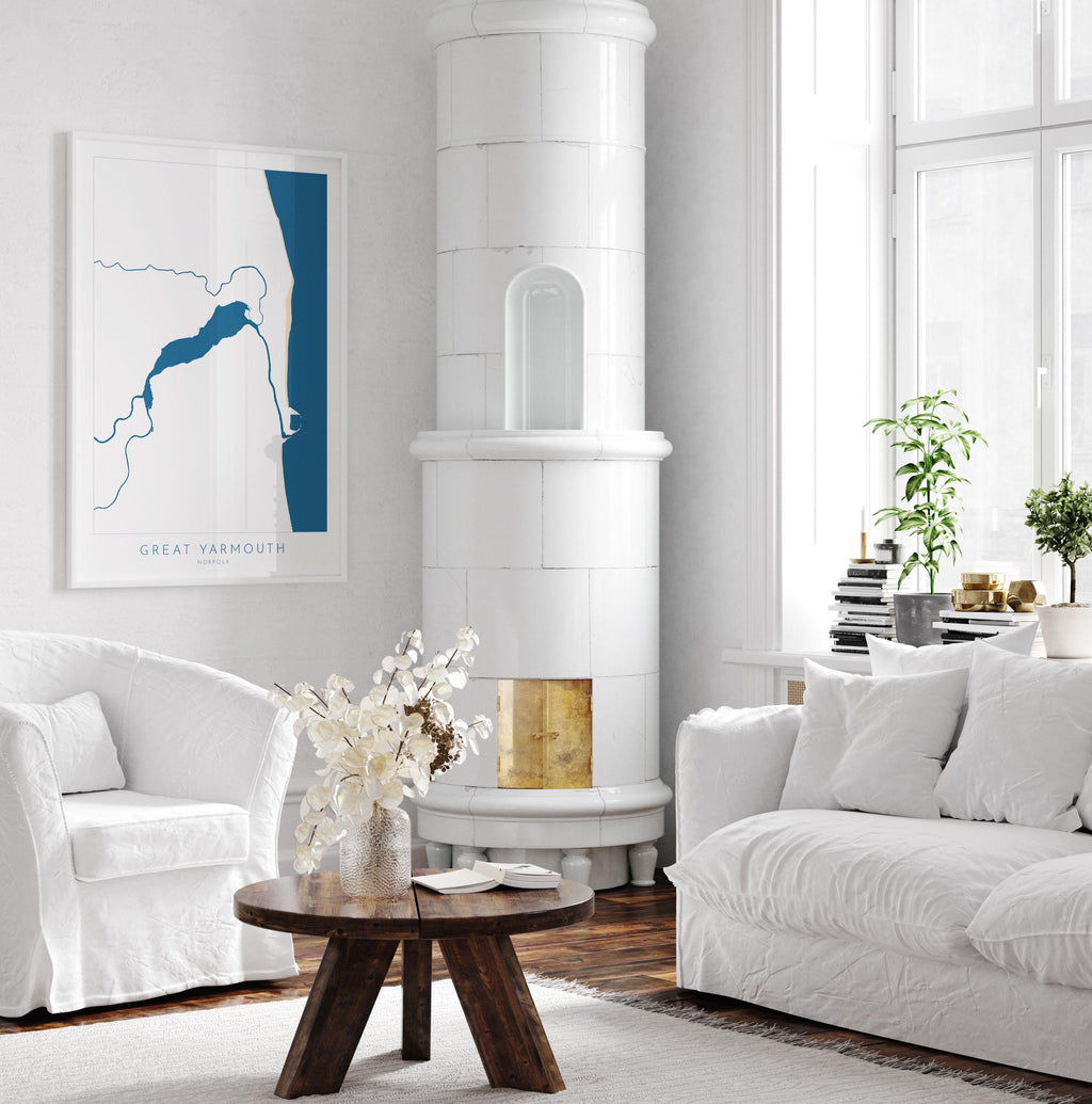 Great Yarmouth Map - Great Yarmouth Art Print, Norfolk Art, Great Yarmouth beach print, River Yare Map, UK, Norfolk Map, Breydon Water Map