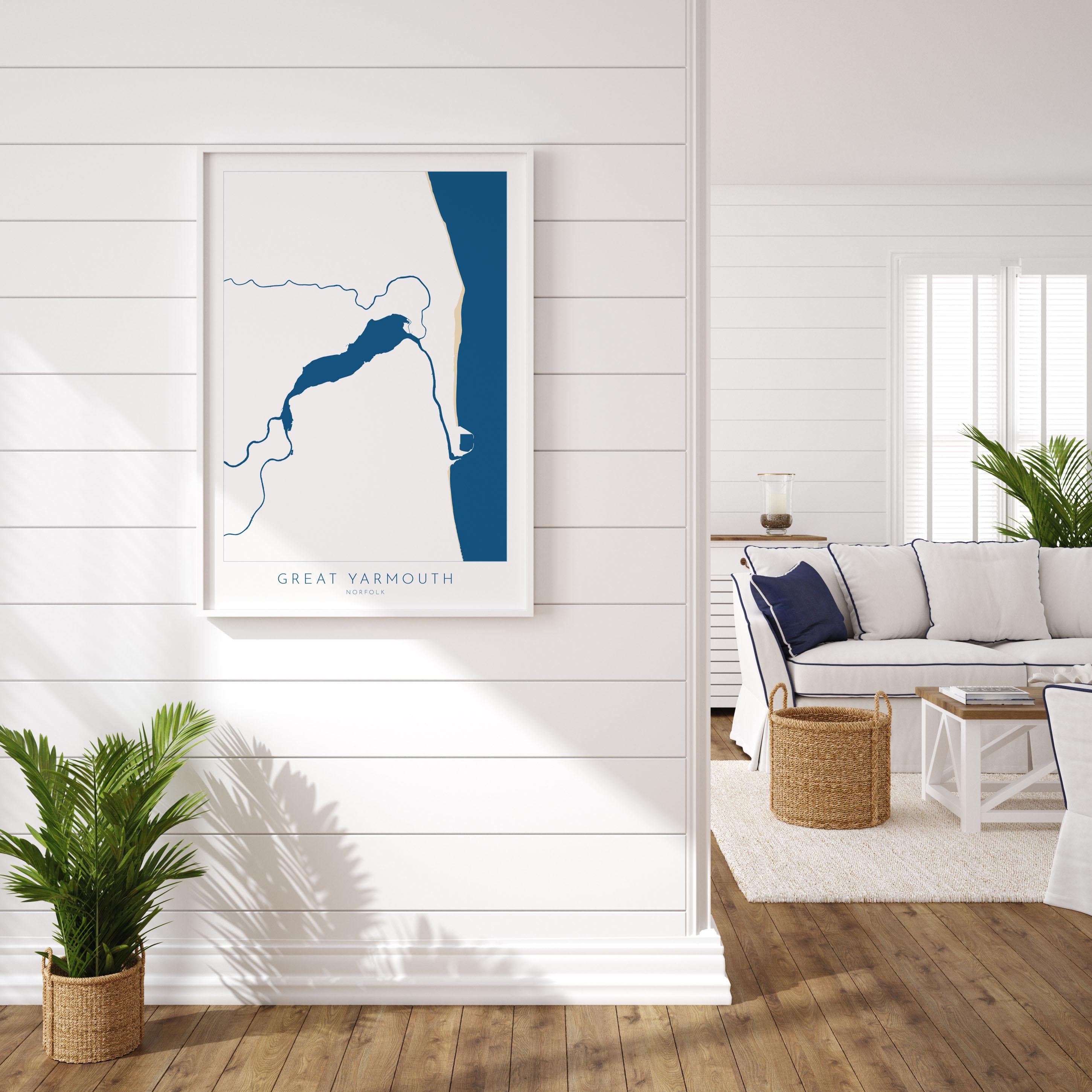 Great Yarmouth Map - Great Yarmouth Art Print, Norfolk Art, Great Yarmouth beach print, River Yare Map, UK, Norfolk Map, Breydon Water Map