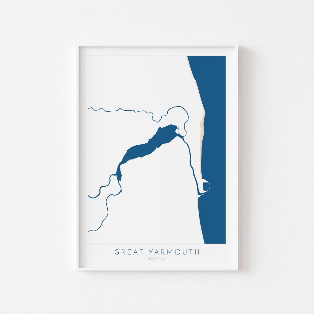 Great Yarmouth Map - Great Yarmouth Art Print, Norfolk Art, Great Yarmouth beach print, River Yare Map, UK, Norfolk Map, Breydon Water Map