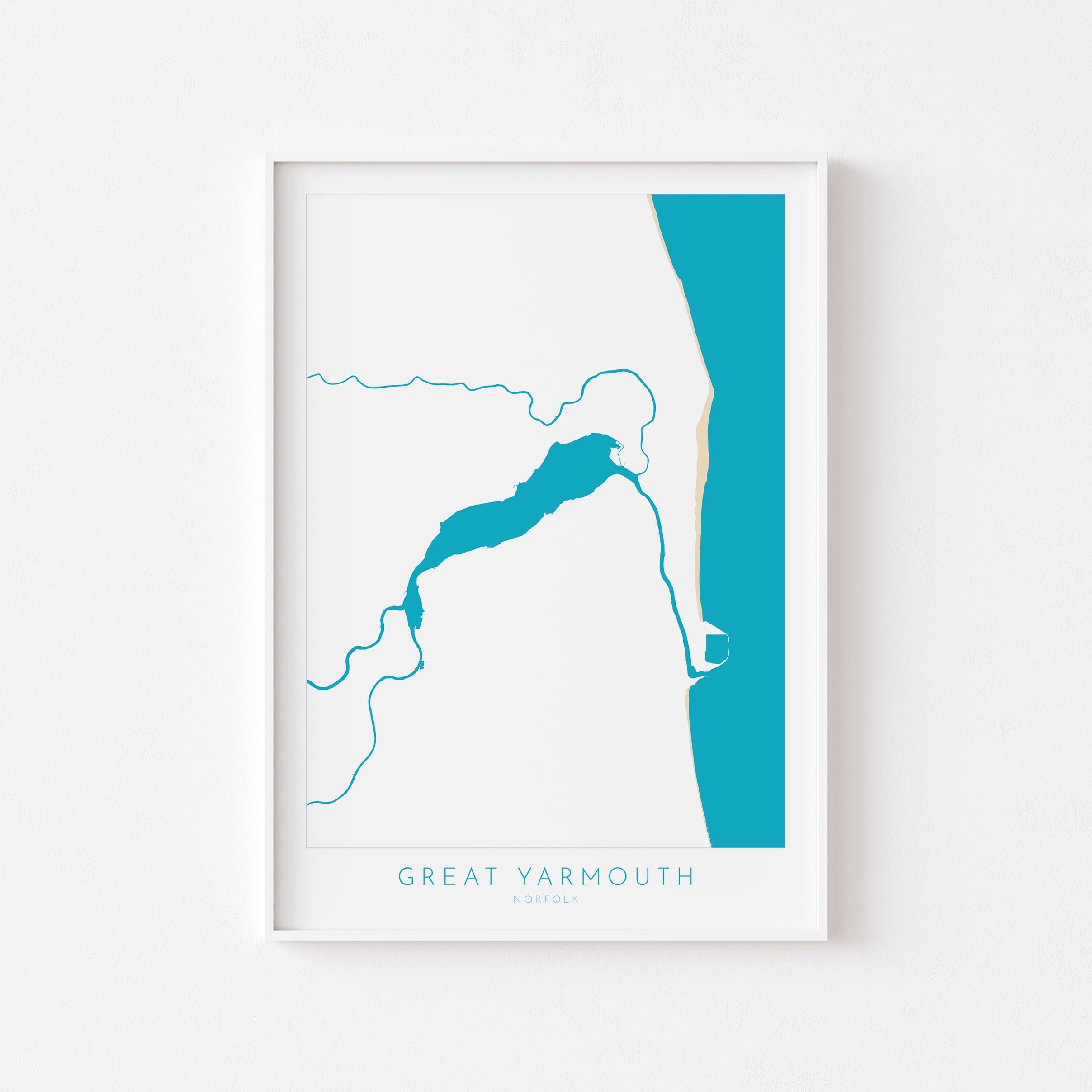 Great Yarmouth Map - Great Yarmouth Art Print, Norfolk Art, Great Yarmouth beach print, River Yare Map, UK, Norfolk Map, Breydon Water Map