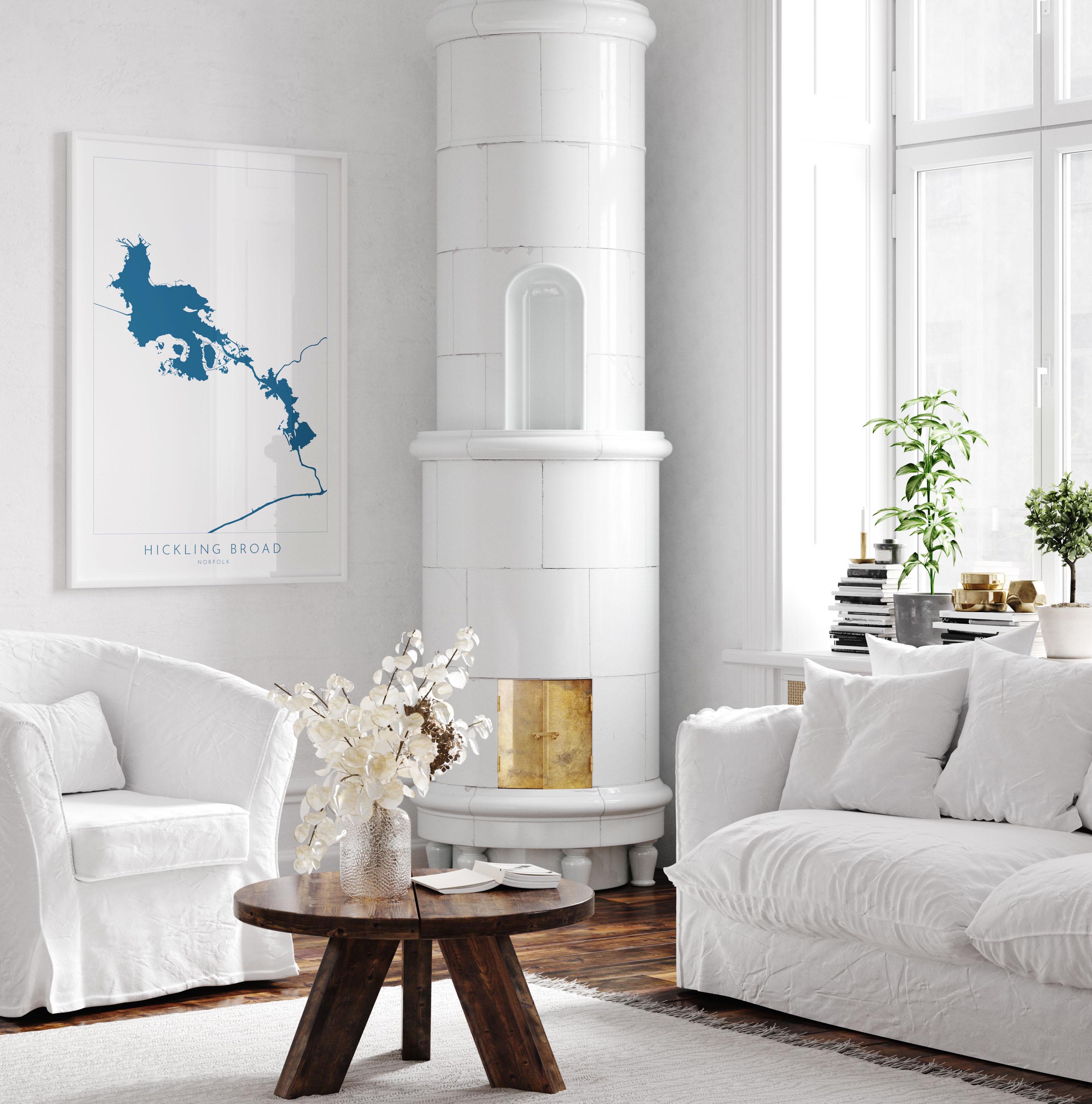 Hickling Broad Map - Norfolk Broads Map Art Print, Norfolk Art, Norfolk Broads, Norfolk Map, Hickling Heath Map