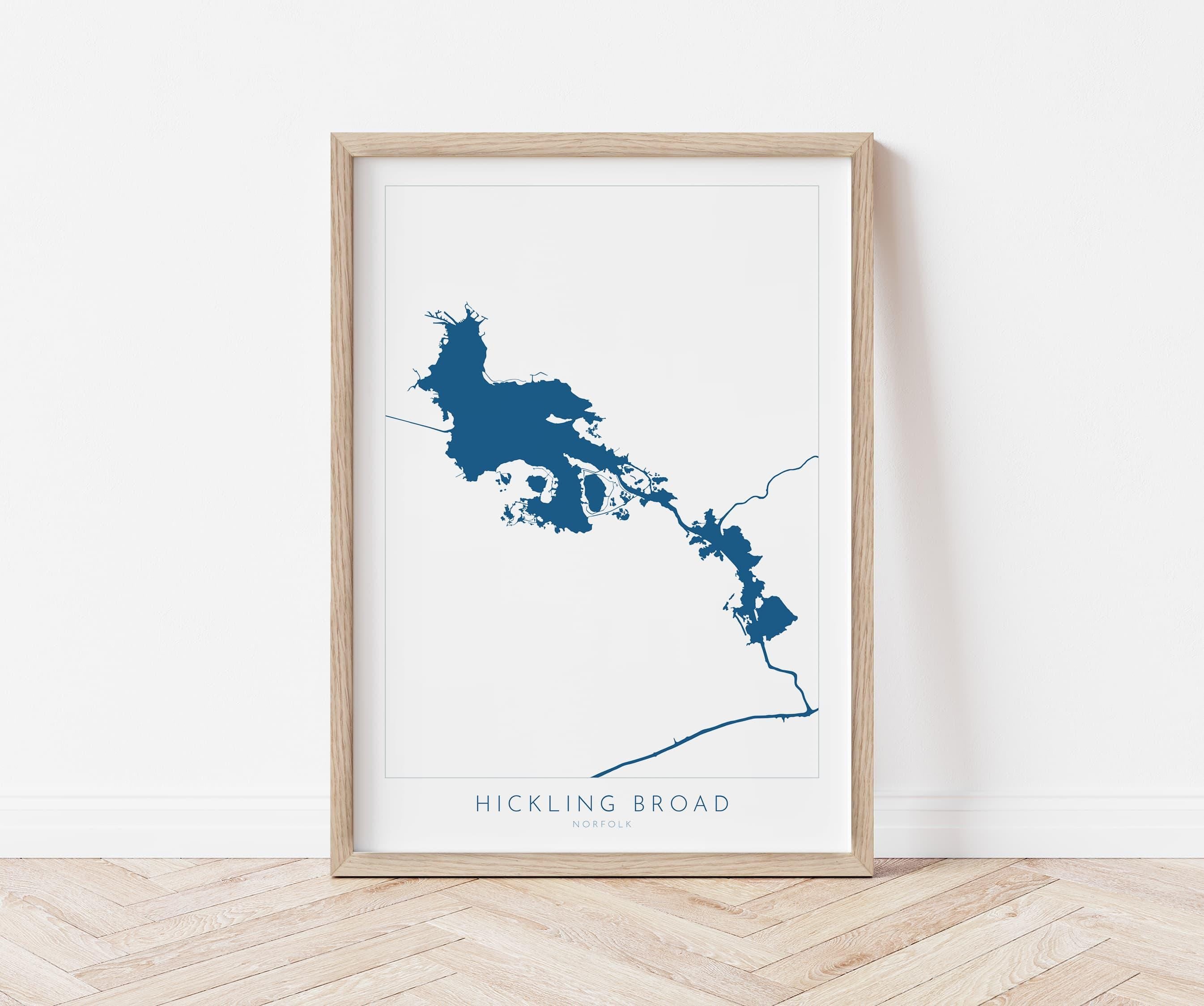Hickling Broad Map - Norfolk Broads Map Art Print, Norfolk Art, Norfolk Broads, Norfolk Map, Hickling Heath Map