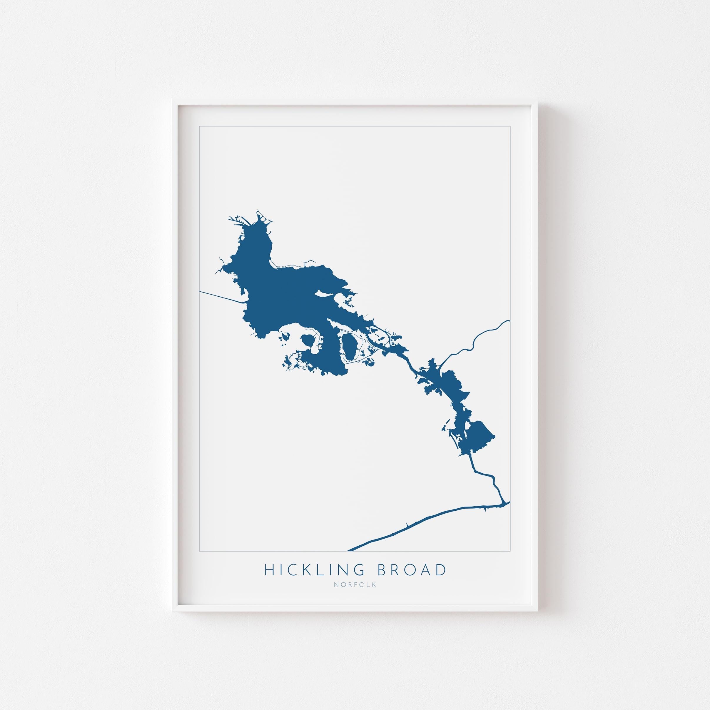 Hickling Broad Map - Norfolk Broads Map Art Print, Norfolk Art, Norfolk Broads, Norfolk Map, Hickling Heath Map