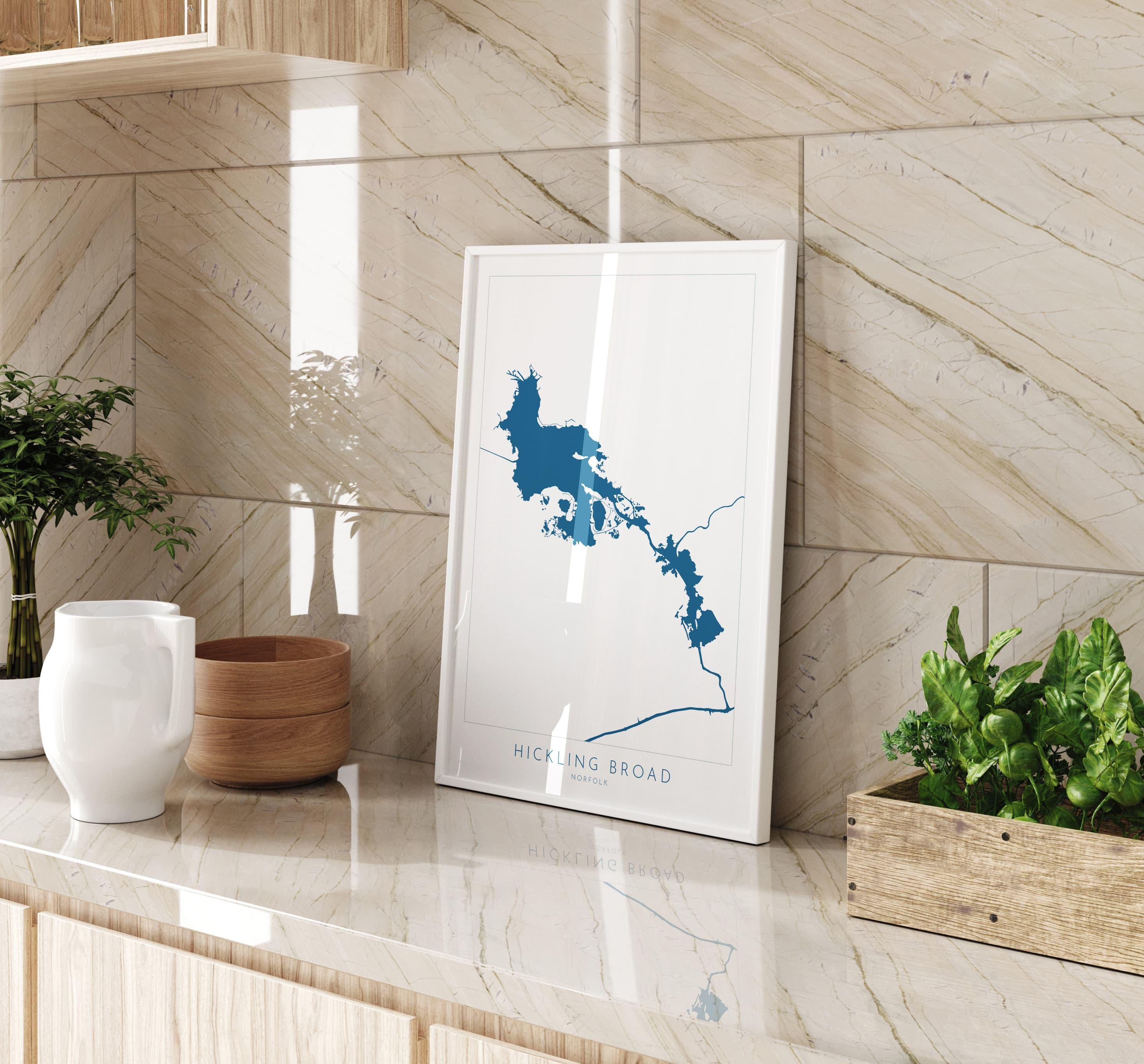 Hickling Broad Map - Norfolk Broads Map Art Print, Norfolk Art, Norfolk Broads, Norfolk Map, Hickling Heath Map