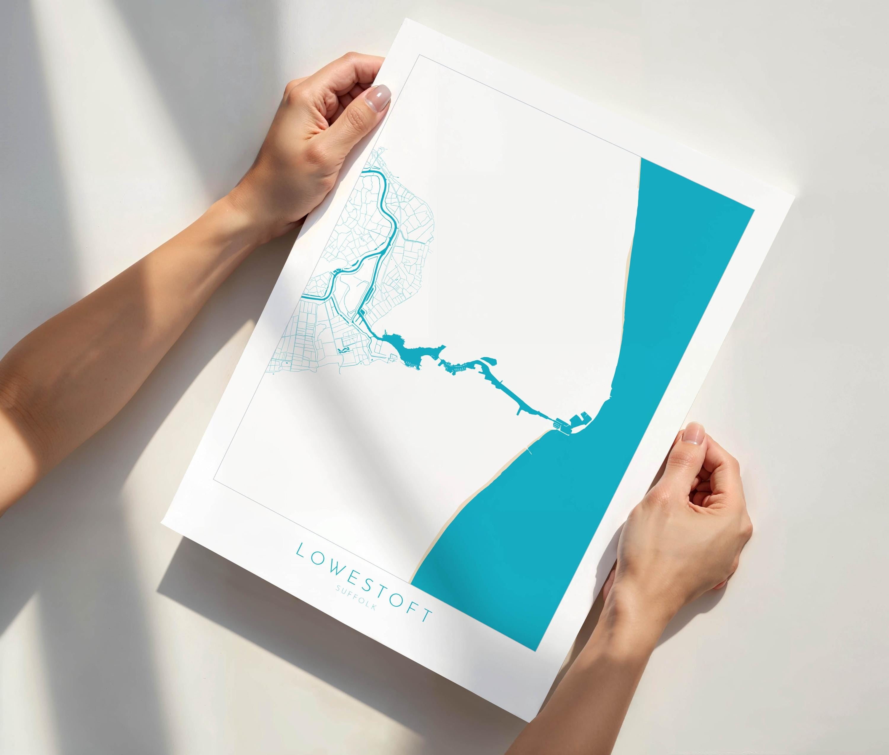 Lowestoft Map - Lowestoft Suffolk Art, Lowestoft UK, Lowestoft Beach, Suffolk Map, Oulton Broad Map Art, River Waveney