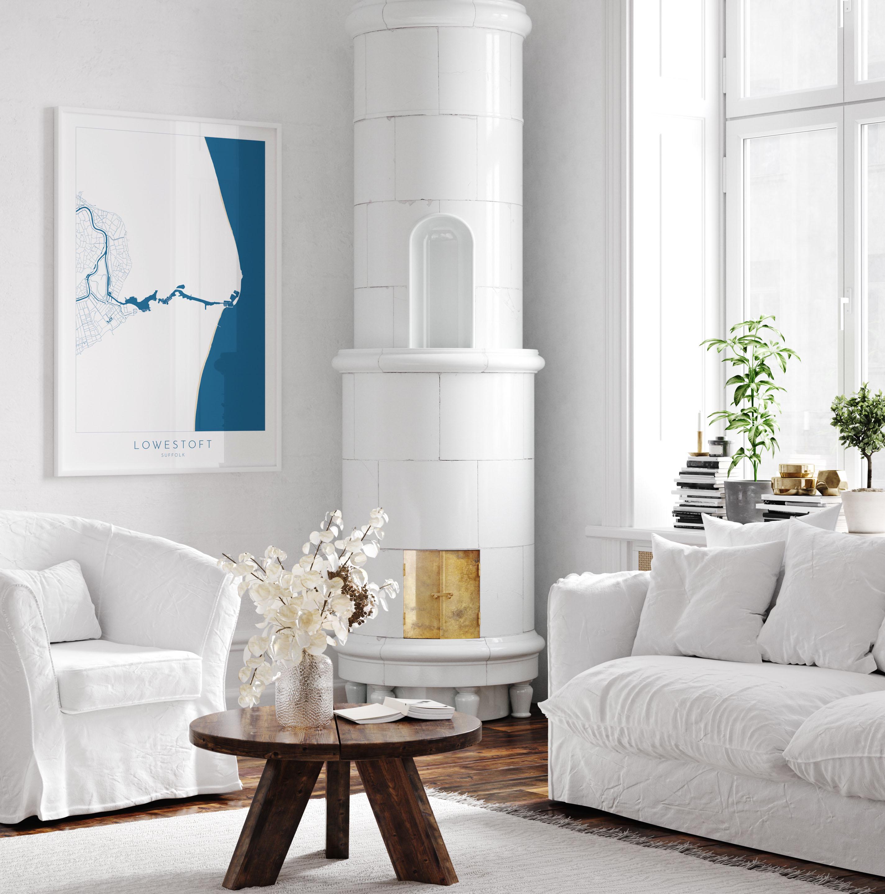 Lowestoft Map - Lowestoft Suffolk Art, Lowestoft UK, Lowestoft Beach, Suffolk Map, Oulton Broad Map Art, River Waveney