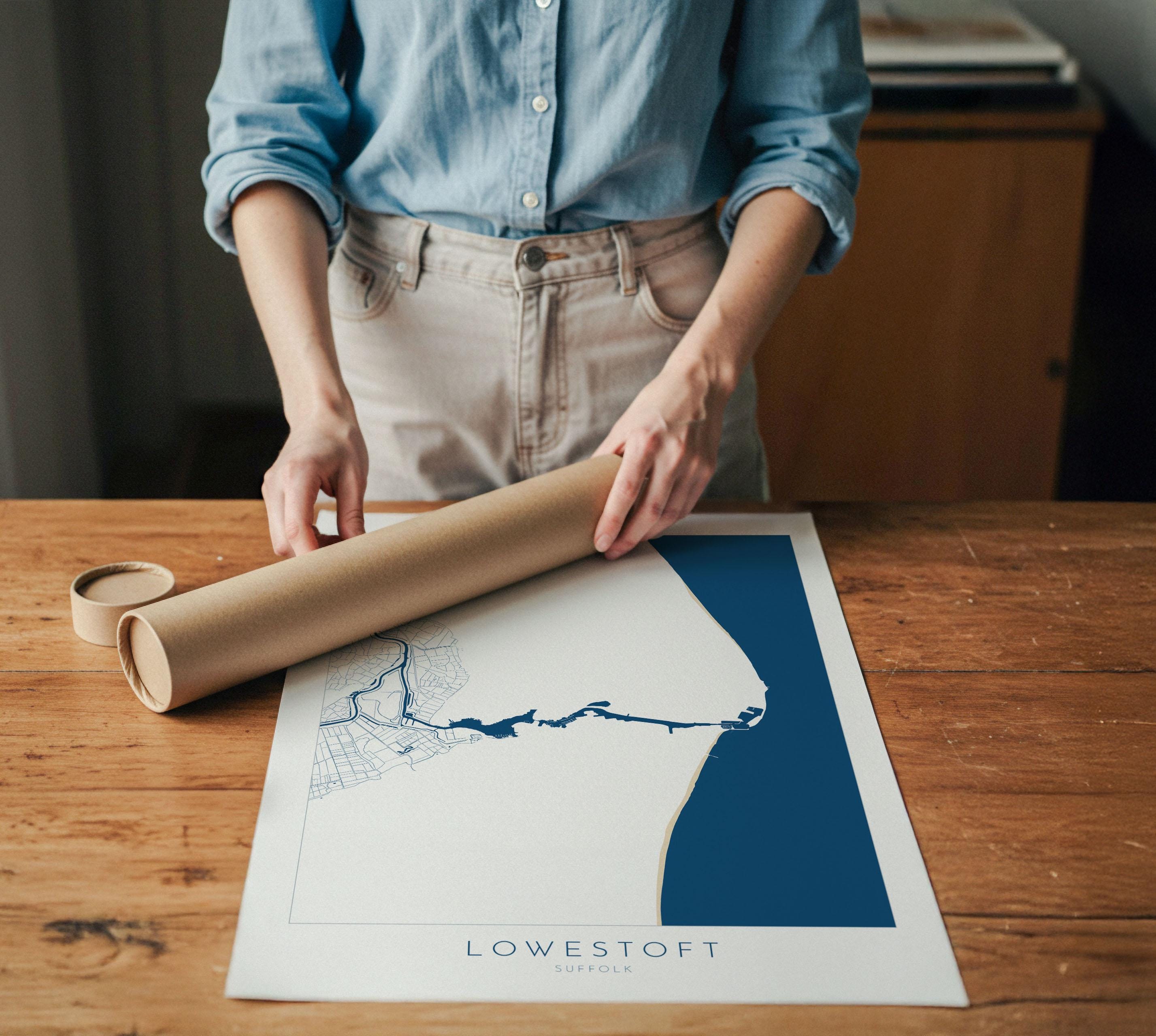 Lowestoft Map - Lowestoft Suffolk Art, Lowestoft UK, Lowestoft Beach, Suffolk Map, Oulton Broad Map Art, River Waveney